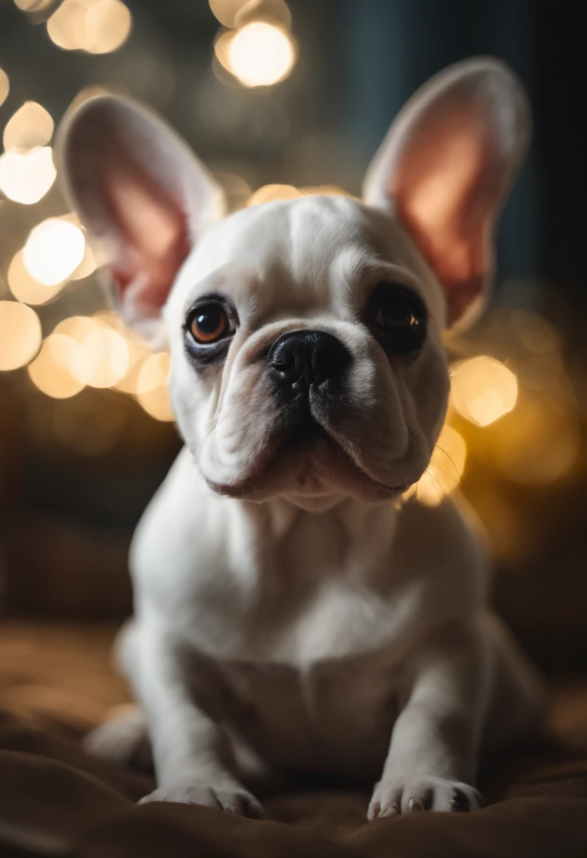 White French bulldog with half of face black (estilo pixar) (obra-prima:1.2) (bokeh) (melhor qualidade) (pele detalhada) (textura detalhada) (8k) (claymation) (cinematic lighthing) (foco nítido