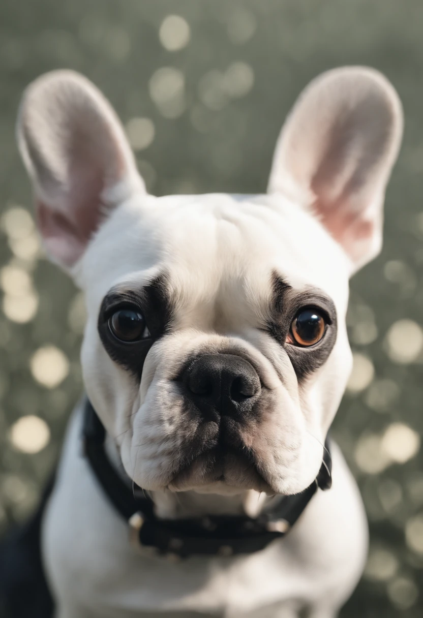 White French bulldog with half of face black (estilo pixar) (obra-prima:1.2) (bokeh) (melhor qualidade) (pele detalhada) (textura detalhada) (8k) (claymation) (cinematic lighthing) (foco nítido