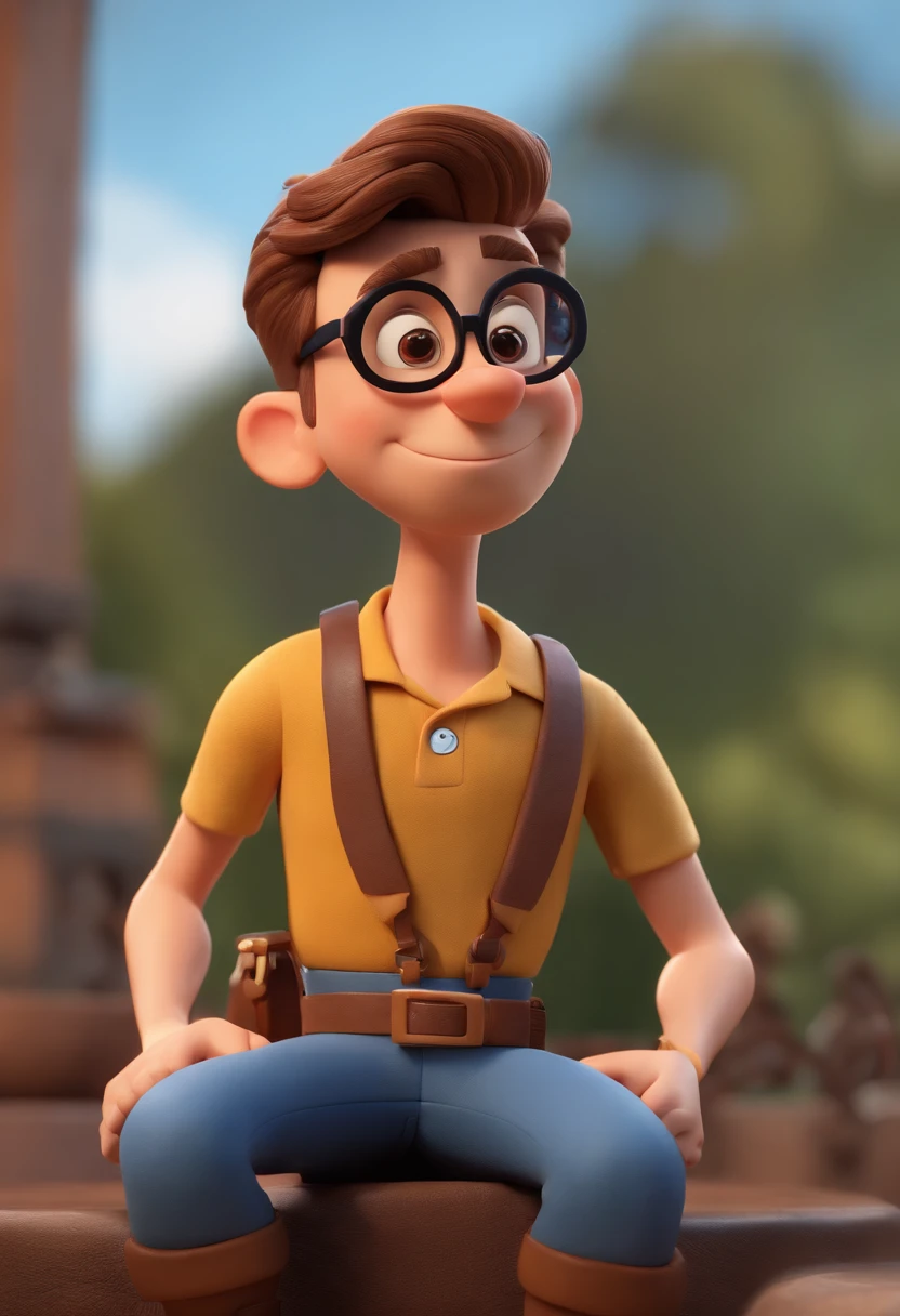 Cartoon character of a man wearing black glasses and a blue shirt, um personagem animado, Caractere estilizado, animation style rendering, 3D estilizado, Arnold Maya render, 3 d render stylized, toon render keyshot, Personagem 3D, Personagem 3D, 3d rendering stylized, 3 d character render, personagem de desenho animado, Personagem de close up, Pose de personagem, (Estilo Pixar) (master part:1.2) (Bokeh) (best quality) (pele detalhada) (textura detalhada) (8k) (argila) (Cinematic lighting) (foco nítido,Senta e vaza a parte superior do corpo