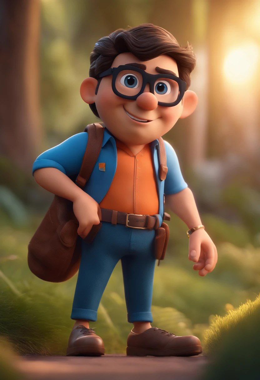 Cartoon character of a man with black glasses and a blue shirt, animation character, Caractere estilizado, animation style rendering, 3D estilizado, Arnold Maya render, 3 d render stylized, toon render keyshot, Personagem 3D, Personagem 3D, 3d rendering stylized, 3 d character render, personagem de desenho animado, Personagem de close up, Pose de personagem, (Estilo Pixar) (master part:1.2) (Bokeh) (best quality) (pele detalhada) (textura detalhada) (8k) (argila) (Cinematic lighting) (foco nítido