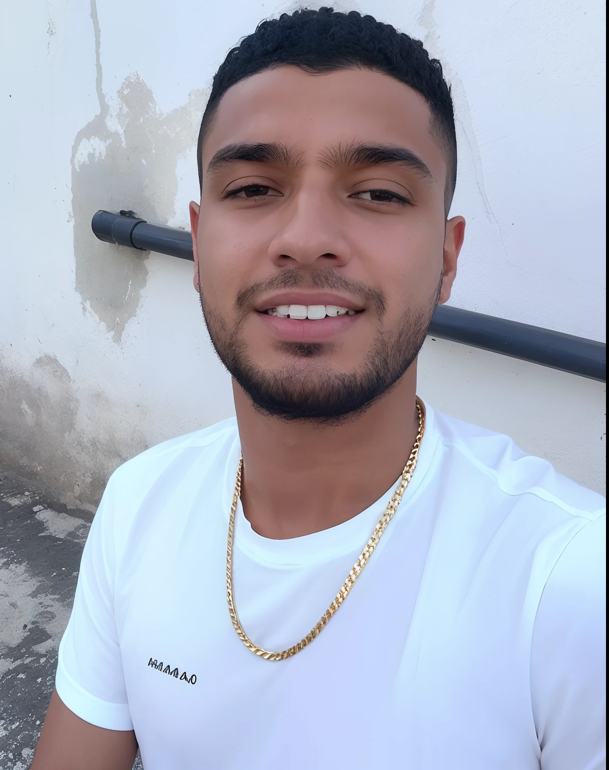 Man with a white shirt and a gold chain around his neck, caio santos, album photo, taken in the early 2020s, em torno de 1 9 anos, icaro carvalho, Directed by: Nandor Soldier, Riyahd Cassiem, saâdane afif, Mohamed Reda, Simon Hollosy