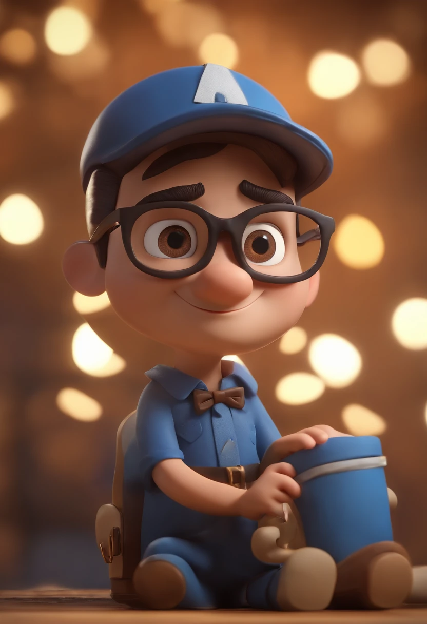 Cartoon character of a man wearing black glasses and a blue shirt, um personagem animado, Caractere estilizado, animation style rendering, 3D estilizado, Arnold Maya render, 3 d render stylized, toon render keyshot, Personagem 3D, Personagem 3D, 3d rendering stylized, 3 d character render, personagem de desenho animado, Personagem de close up, Pose de personagem, (Estilo Pixar) (master part:1.2) (Bokeh) (best quality) (pele detalhada) (textura detalhada) (8k) (argila) (Cinematic lighting) (foco nítido,Senta e vaza a parte superior do corpo