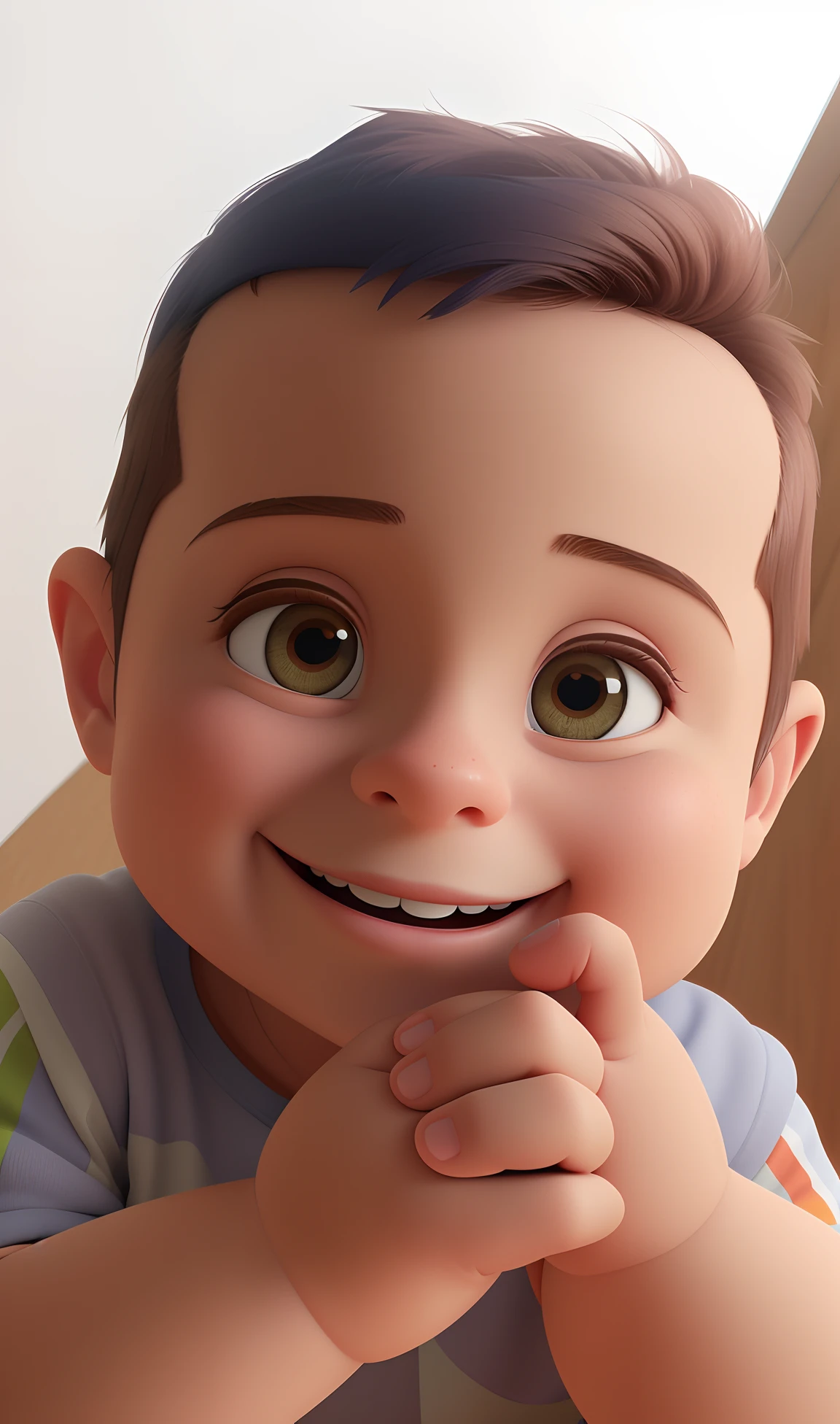 There's a cartoon who's smiling and holding your hand, painting digital adorable, pixarman rendering rendering, pixar retrato 8 k foto, personagem pixar bonito, renderizar na pixar, Arnold Maya render, Modelo 3D Pixar Render, pintura digital dos desenhos animados, close - retrato facial de cima, pixar rendering, super detailed rendering, Vista macro brilhante da Pixar, Personagem de close up