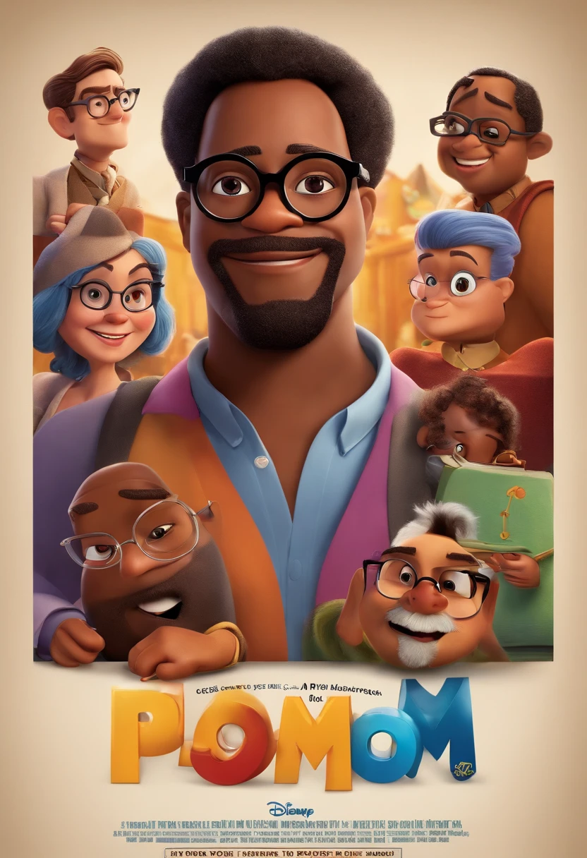 Create a Disney Pixar Movie Poster with the Title "Professor Eloym", o filme tem como personagem principal um professor ?????, wears glasses, careca, barba Negra, He's in a school, na sala de aula