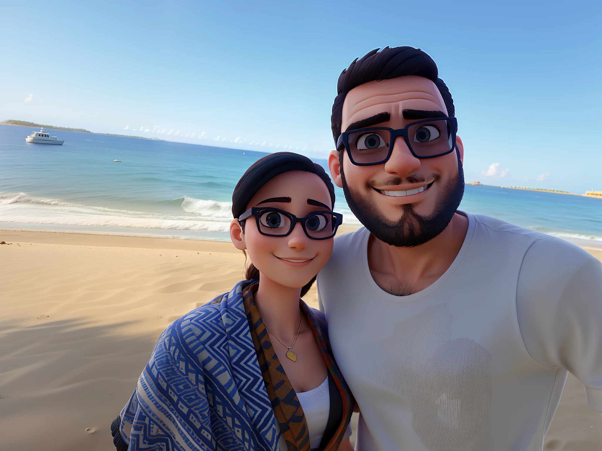 Man and woman in glasses on the beach, Imagem estilo pixel, alta qualidade, melhor qualidade