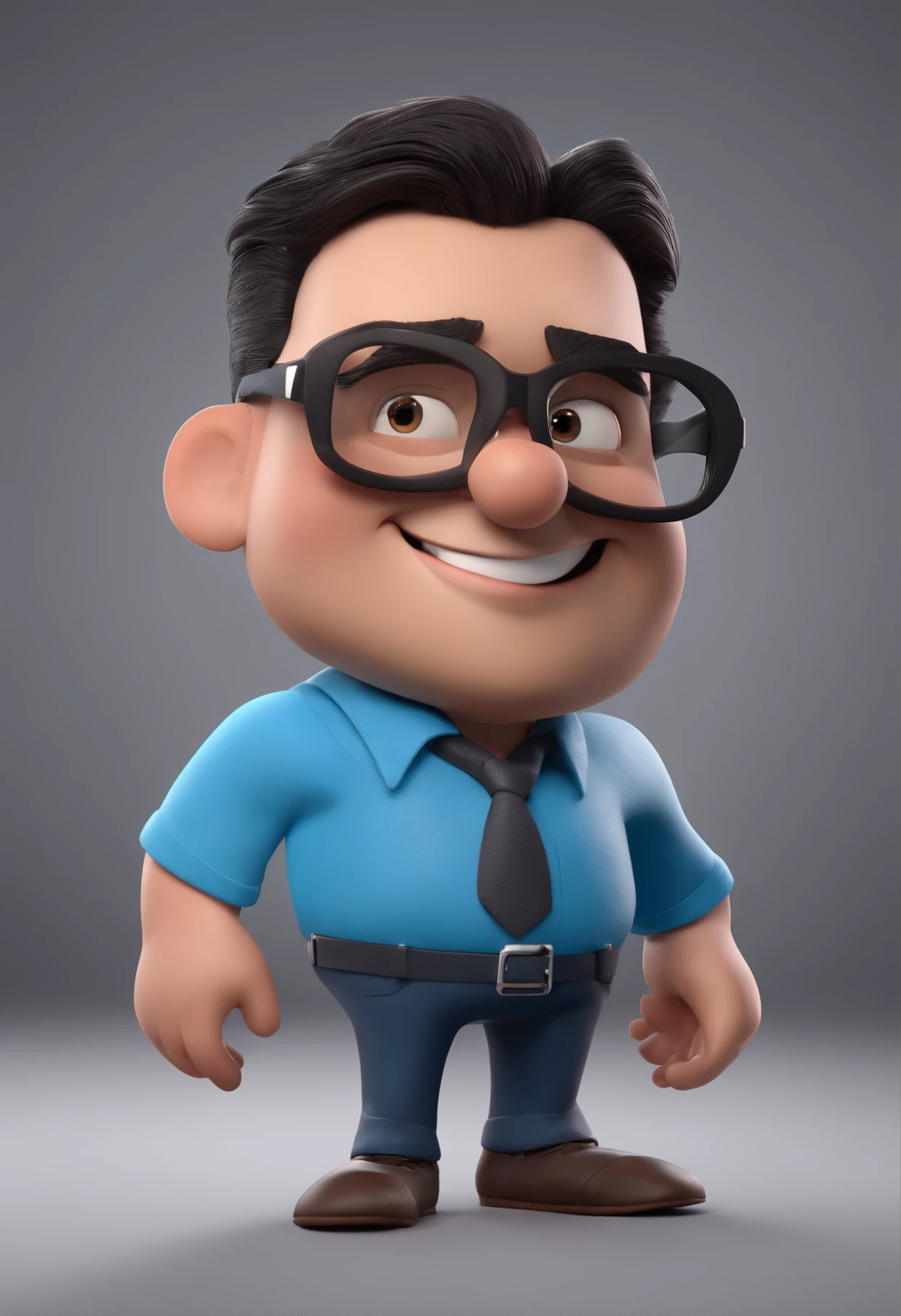 Cartoon character of a man with black glasses and a blue shirt, animation character, Caractere estilizado, animation style rendering, 3D estilizado, Arnold Maya render, 3 d render stylized, toon render keyshot, Personagem 3D, Personagem 3D, 3d rendering stylized, 3 d character render, personagem de desenho animado, Personagem de close up, Pose de personagem,  (Estilo Pixar) (master part:1.2) (Bokeh) (best quality) (pele detalhada) (textura detalhada) (8k) (argila) (Cinematic lighting) (foco nítido