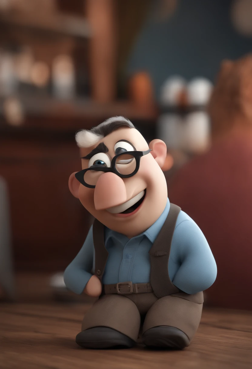 Cartoon character of a man wearing black glasses and a blue shirt, um personagem animado, Caractere estilizado, animation style rendering, 3D estilizado, Arnold Maya render, 3 d render stylized, toon render keyshot, Personagem 3D, Personagem 3D, 3d rendering stylized, 3 d character render, personagem de desenho animado, Personagem de close up, Pose de personagem, (Estilo Pixar) (master part:1.2) (Bokeh) (best quality) (pele detalhada) (textura detalhada) (8k) (argila) (Cinematic lighting) (foco nítido，Senta e vaza a parte superior do corpo