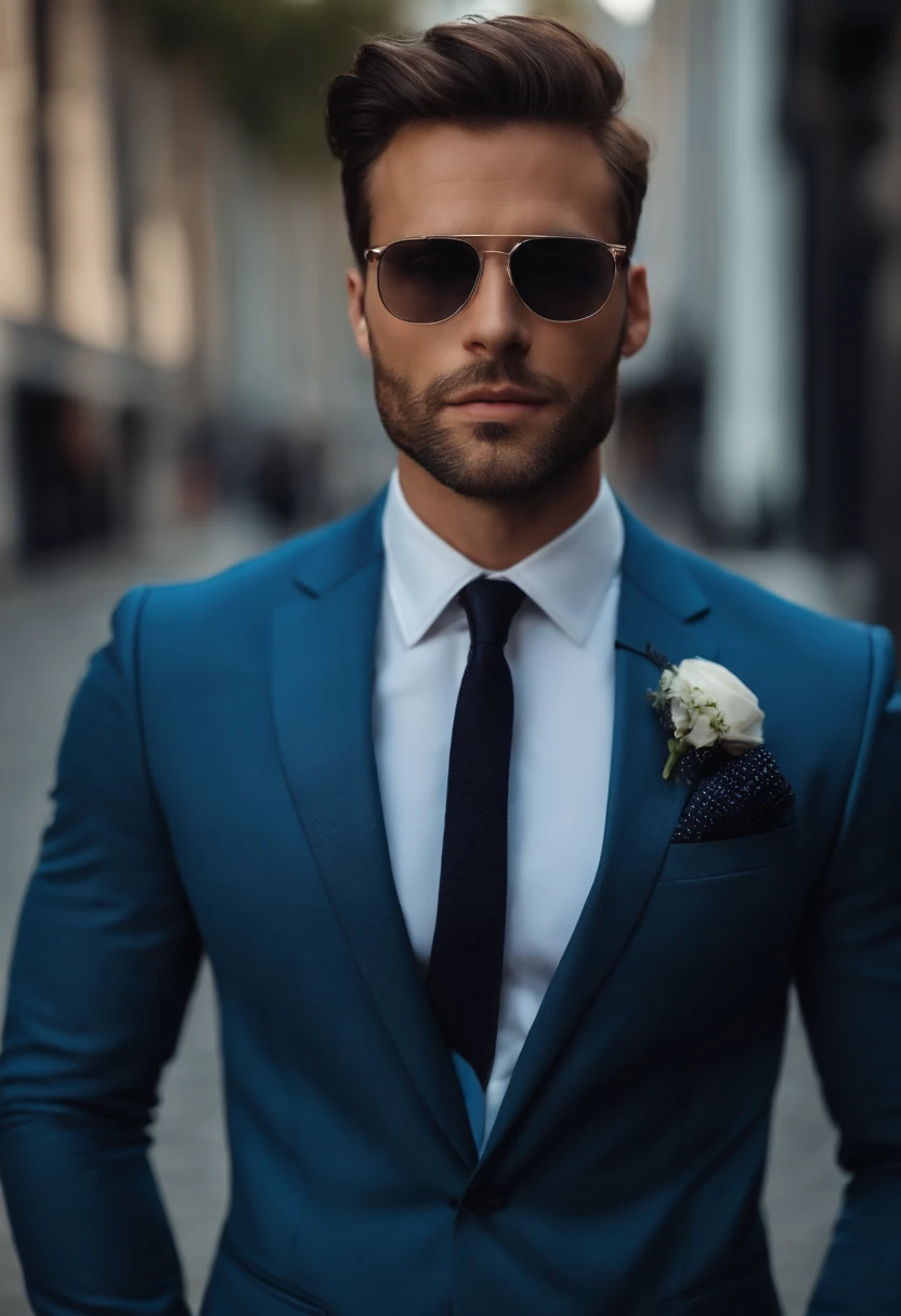 attractive 30 year old man in Hugo boss business suit , Belle barbe , Executive Sexy Man, Terno donc, Front camera focus, mode portrait, perfectly straight in front of the camera