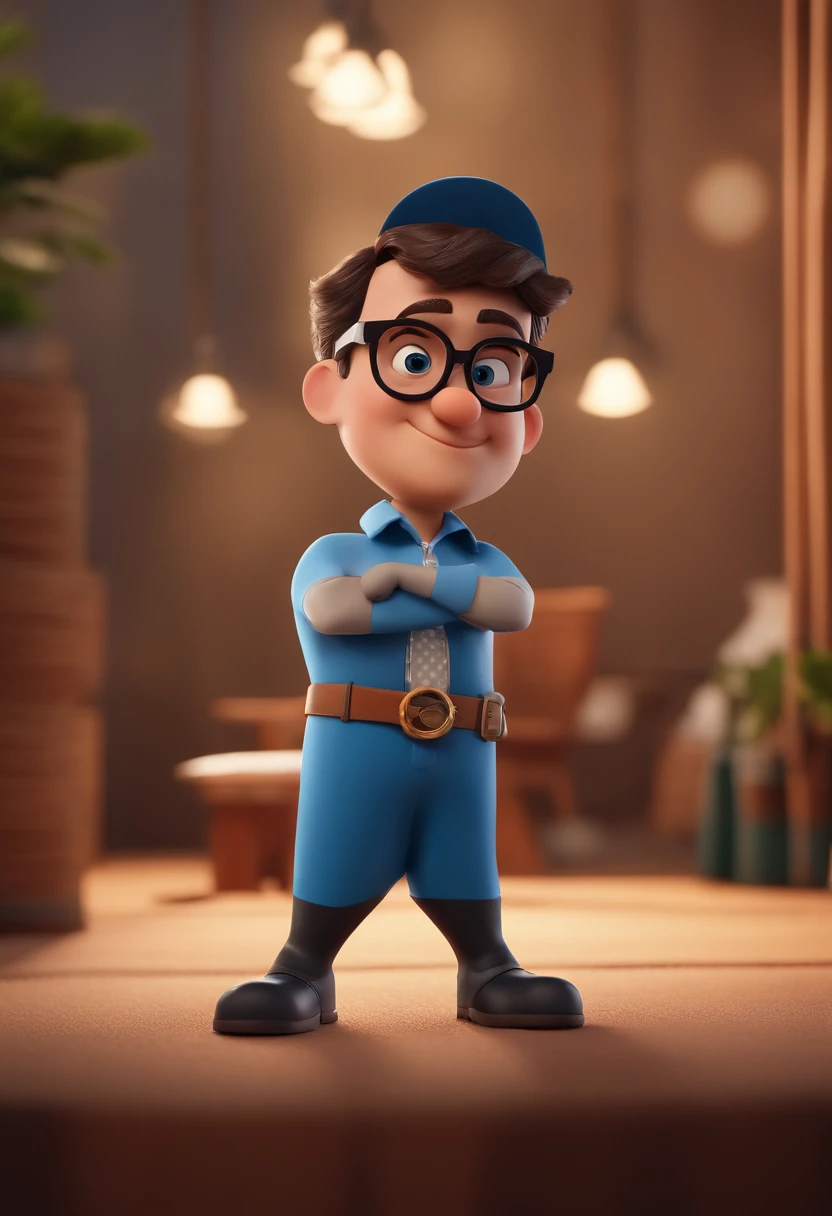 Cartoon character of a man with black glasses and a blue shirt, animation character, Caractere estilizado, animation style rendering, 3D estilizado, Arnold Maya render, 3 d render stylized, toon render keyshot, Personagem 3D, Personagem 3D, 3d rendering stylized, 3 d character render, personagem de desenho animado, Personagem de close up, Pose de personagem, (Estilo Pixar) (master part:1.2) (Bokeh) (best quality) (pele detalhada) (textura detalhada) (8k) (argila) (Cinematic lighting) (foco nítido