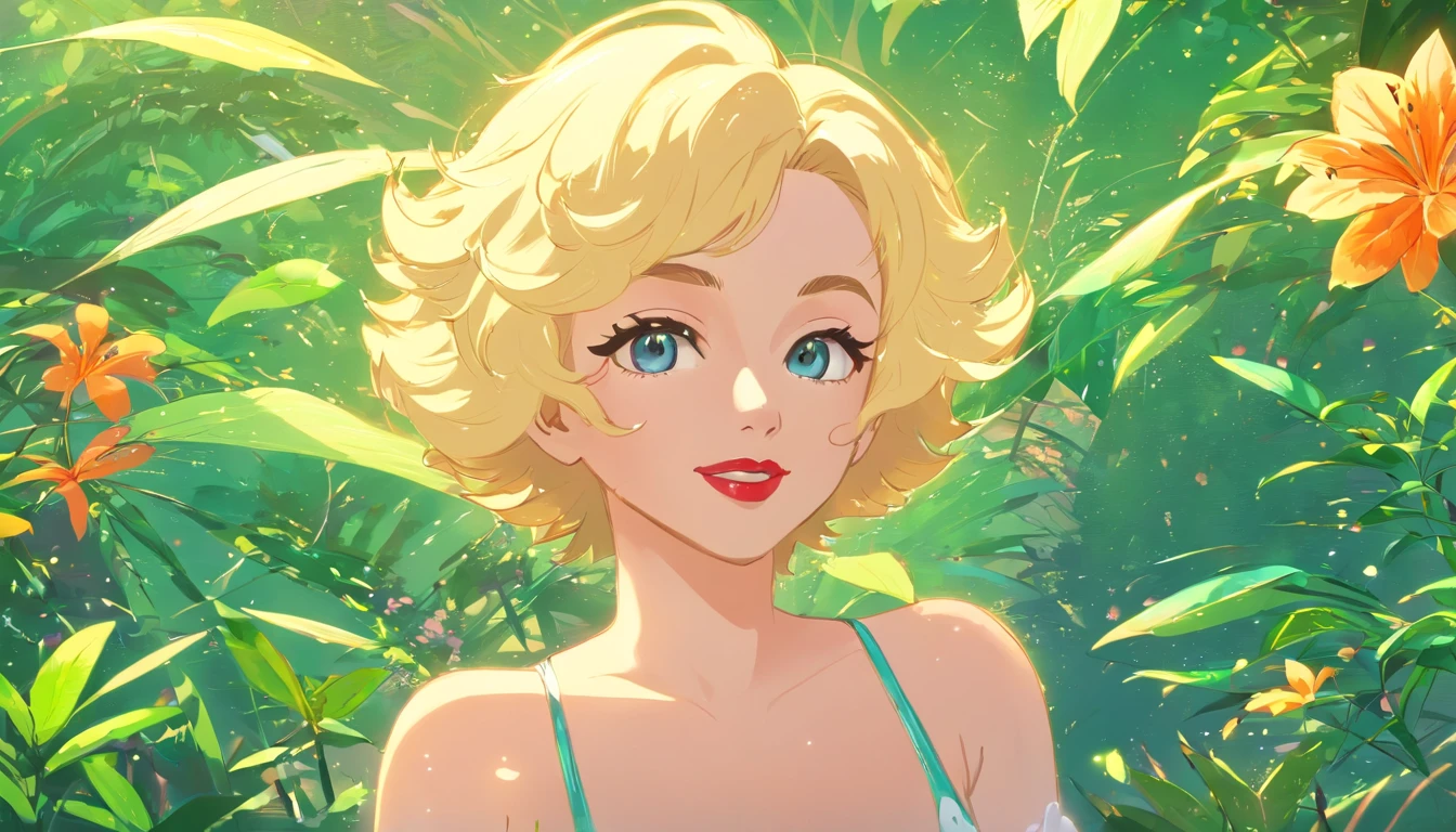 Marylin Monroe, estilo vintage , Hyperdetailed botanical liter, Desenhista de linha, digital illustation, tinta pesada, Maximalist botany, A beautiful and aesthetically pleasing illustrative masterpiece, Post-editing of Topaz AI