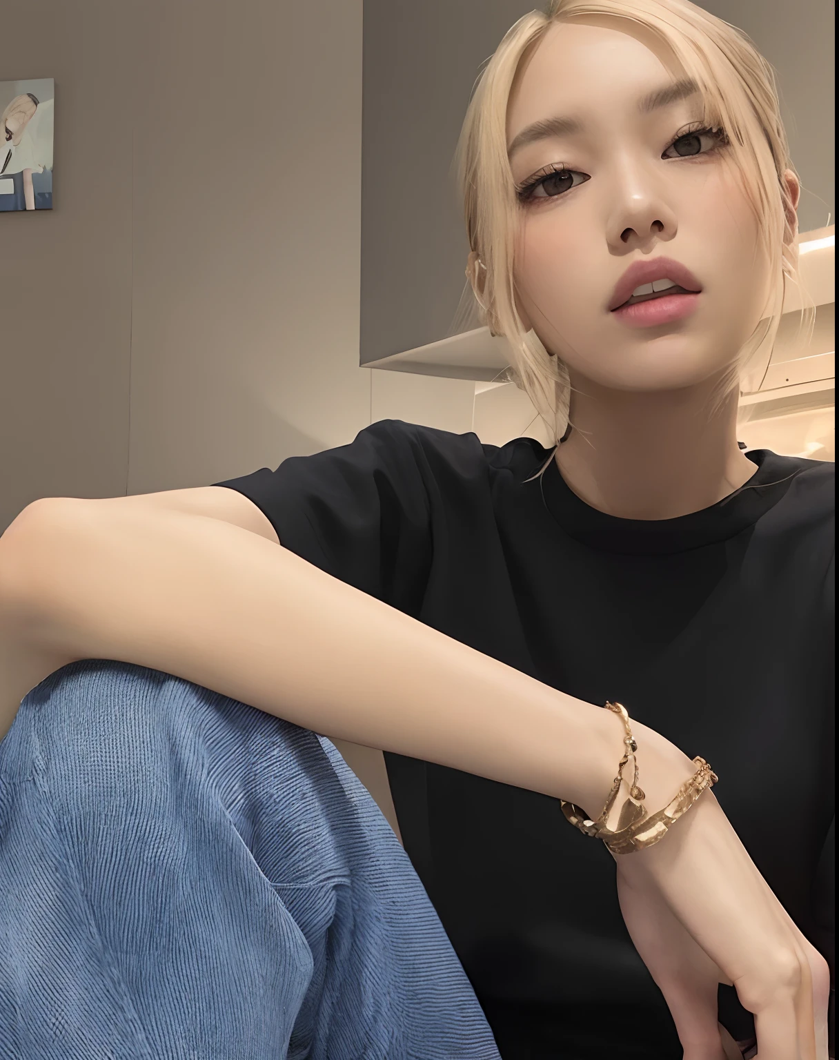 Araffed woman sitting on the floor with her legs crossed, Parque Roseanne do Blackpink, jossi do blackpink, Retrato de Jossi de Blackpink, jennie blackpink, Heonhwa Choe, Jinyoung Canela, Lalisa Manoban do Blackpink, Lalisa Manobal, Dom Yunjoo, coreana, Jaeyeon Nam, she is wearing streetwear