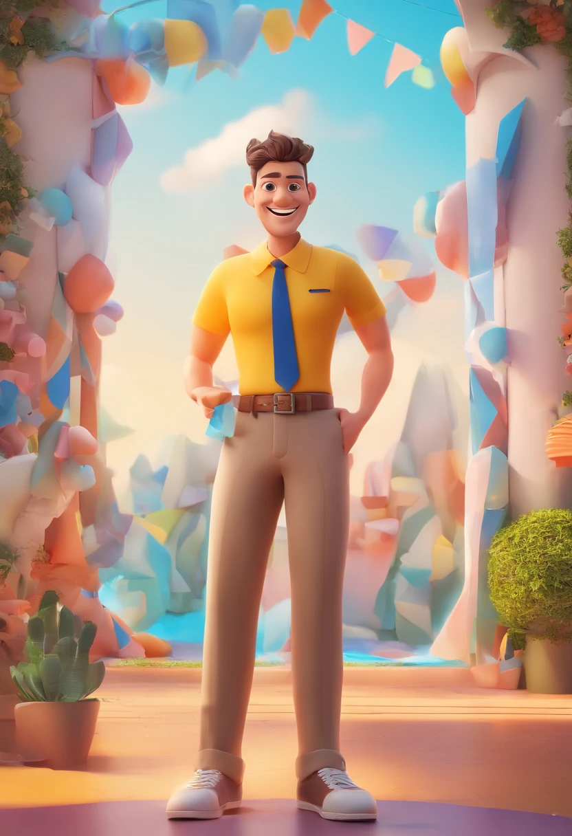 Smiling Man Illustration, sorriso insano, Homem de pele marrom com um sorriso gigante, happily smiling at the camera, sorriso atrevido, he's smiling, sorriso muito grande, Macho sorridente, foto de perfil headshot, rindo sorriso enorme, desenhando no estilo de Arte 3D, c4d, fundo de cor branco puro, estilo disney, estilo pixar render ilustracao Super Detalhe, 8k