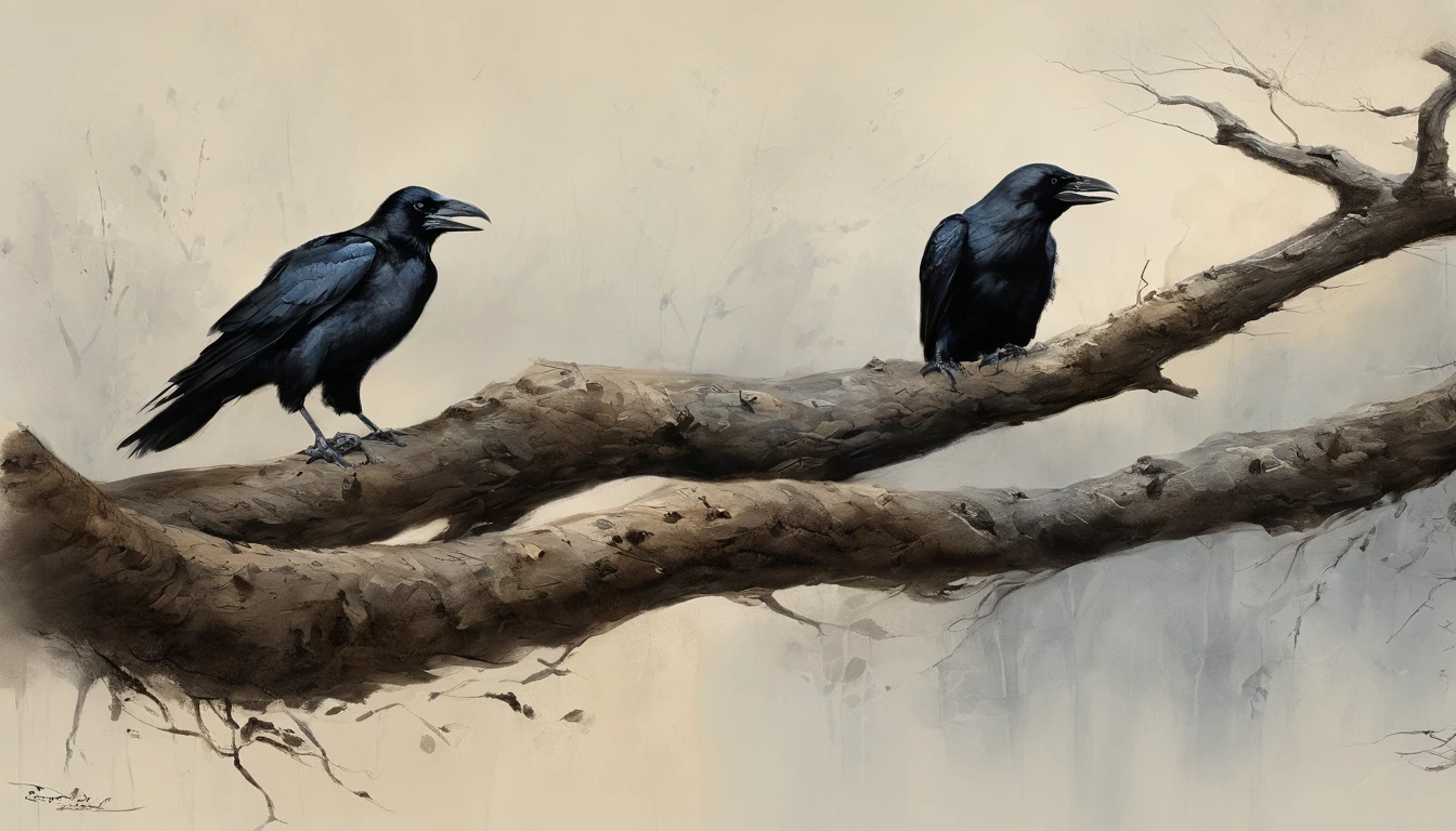 Two crows in a dead tree, Uma sombra em Forma de andador, Noite estrelada, Thick fog on the ground, Luz azul no horizonte, Motor Unreal 5, cinemactic, Low-angle photography, motion blur, proFundidade de campo, dust, Cobblestones and dirt. arte splash, pingando tinta. Perfect color classification. inFluenciado por karel Appel e jeremy mann, Full of dramatic and threatening scenes, hiper-detalhado, Beautiful, detalhes insanos, detalhes intrincados, FotograFia Editorial, FotograFado com uma lente de 50mm, proFundidade de campo, Tilt Blur, Velocidade do obturador 1/1000, F/22. Mapas de luz, super brilhante