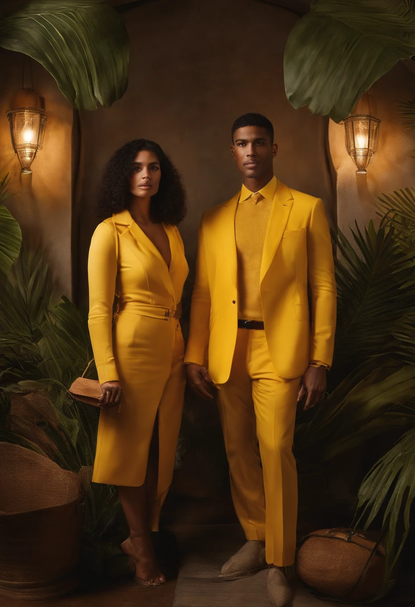 arafed image of a man and woman holding a yellow shirt, by Fernando Gerassi, by Félix Arauz, by Felipe Seade, fernanda suarez, looks like fabiula nascimento, by Silvia Pelissero, by Luis Miranda, by Maties Palau Ferré, inspired by Fernando Gerassi, by Almada Negreiros