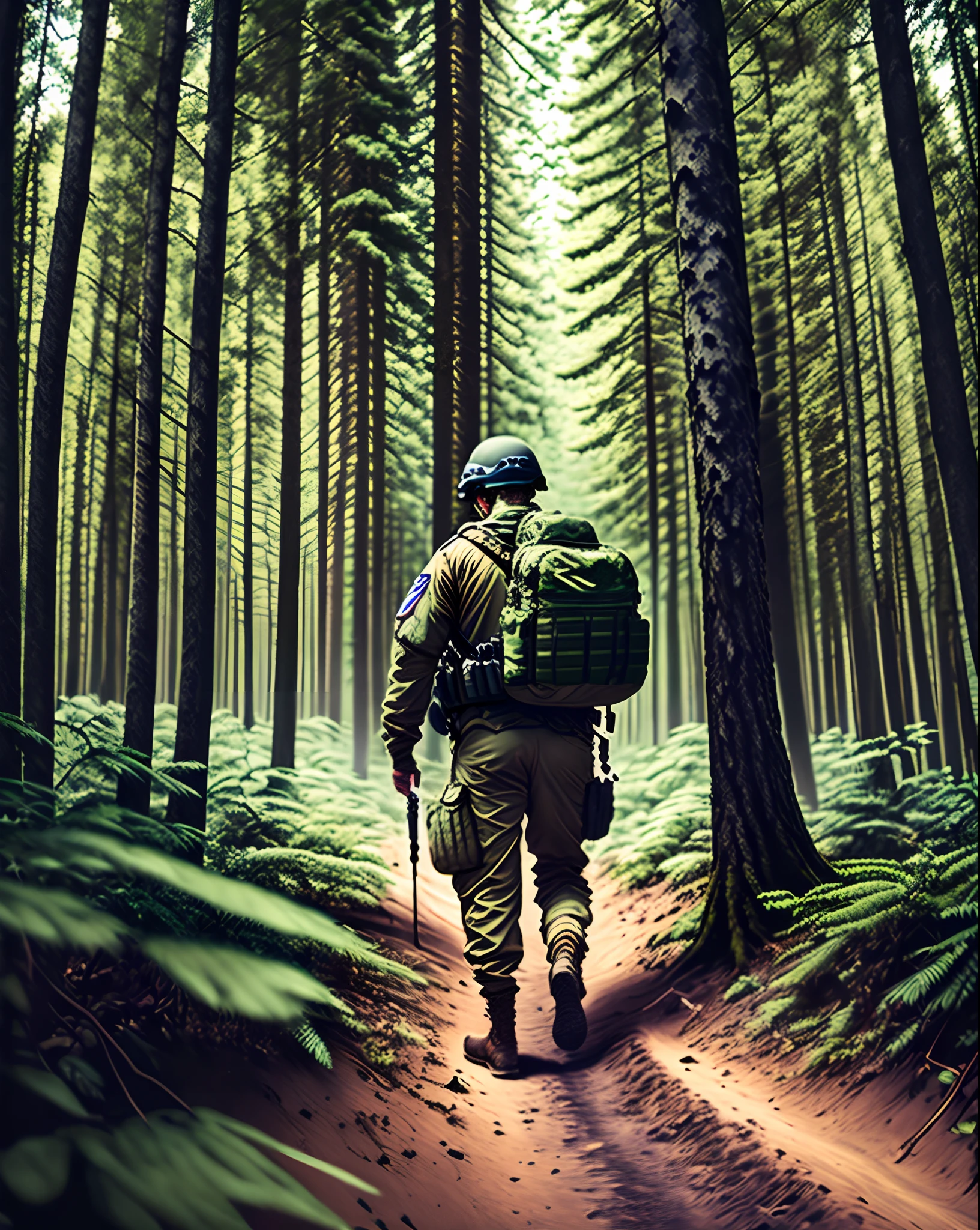 American private military company exploring the woods