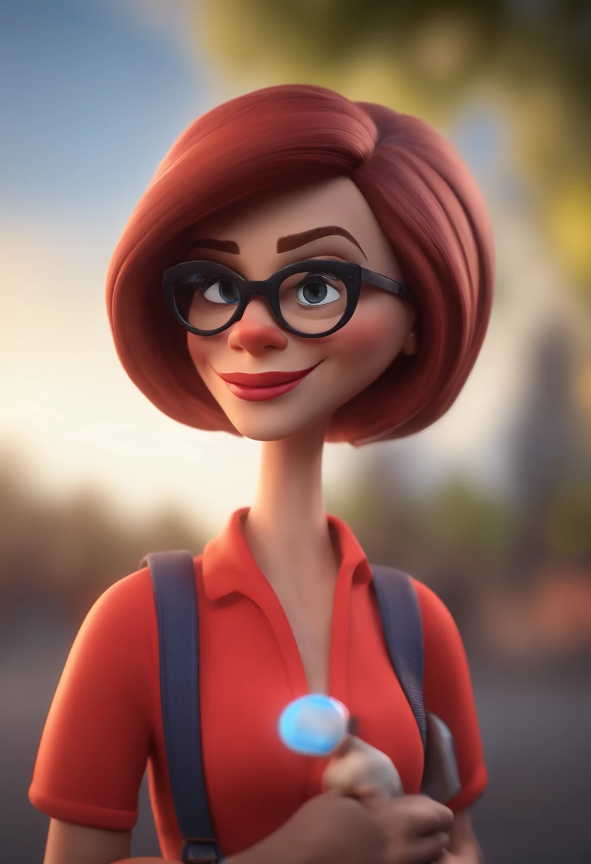 Cartoon character of a woman in with black glasses and a red shirt Animation Character, Caractere estilizado, animation style rendering, 3D estilizado, Arnold Maya render, 3 d render stylized, toon render keyshot, Personagem 3D, Personagem 3D, 3d rendering stylized, 3 d character render, personagem de desenho animado, Personagem de close up, Pose de personagem, (Estilo Pixar) (master part:1.2) (Bokeh) (best quality) (pele detalhada) (textura detalhada) (8k) (argila) (Cinematic lighting) (foco nítido