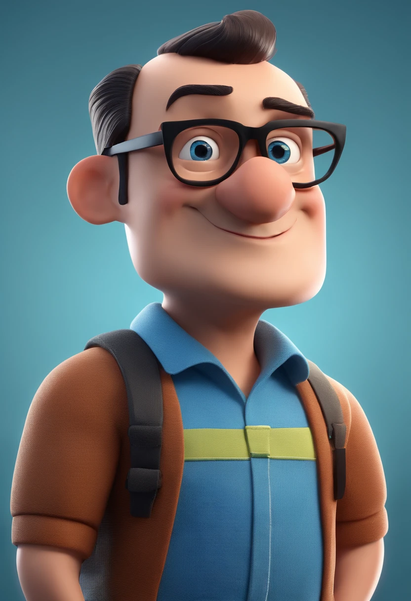 Cartoon character of a man with black glasses and a blue shirt, animation character, Caractere estilizado, animation style rendering, 3D estilizado, Arnold Maya render, 3 d render stylized, toon render keyshot, Personagem 3D, Personagem 3D, 3d rendering stylized, 3 d character render, personagem de desenho animado, Personagem de close up, Pose de personagem,  (Estilo Pixar) (master part:1.2) (Bokeh) (best quality) (pele detalhada) (textura detalhada) (8k) (argila) (Cinematic lighting) (foco nítido