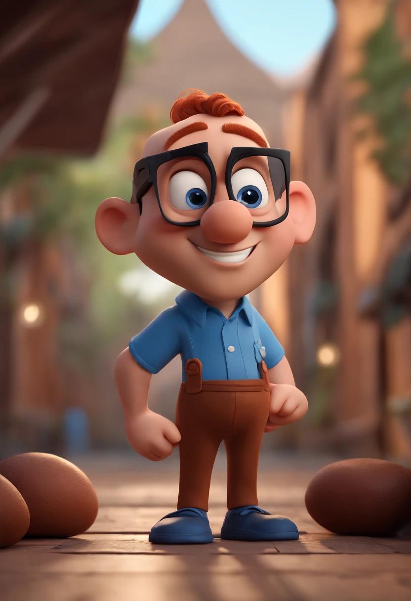 Cartoon character of a man with black glasses and a blue shirt, animation character, Caractere estilizado, animation style rendering, 3D estilizado, Arnold Maya render, 3 d render stylized, toon render keyshot, Personagem 3D, Personagem 3D, 3d rendering stylized, 3 d character render, personagem de desenho animado, Personagem de close up, Pose de personagem,  (Estilo Pixar) (master part:1.2) (Bokeh) (best quality) (pele detalhada) (textura detalhada) (8k) (argila) (Cinematic lighting) (foco nítido