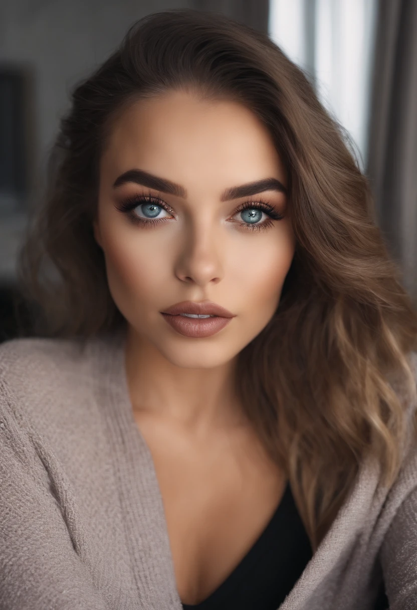 Arafed Mujer totalmente , Chica sexy con ojos azules, ultra realista, meticulosamente detallado, Retrato Sophie Mudd, cabello rubio y ojos grandes, selfie de una mujer joven, Ojos del dormitorio, Violeta Myers, sin maquillaje, Maquillaje natural, staring directly into camera, cara con artgram, maquillaje sutil, Impresionante foto de cuerpo completo arrodillado en la cama, En el dormitorio, Medium to large size bust, que se le vea claro el rostro, retrato