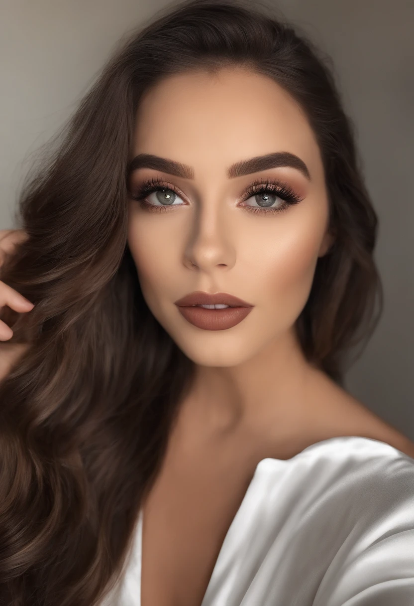 Femme arafed, asian fille sexy aux yeux bruns, Portrait Sophie Mudd, cheveuxbrun et grands yeux, Selfie d'une jeune femme, Les yeux dans la chambre, Violet Myers, ohne Maquillage, maquillage naturel, Look directly into the camera, Visage avec Artgram, dezentes Maquillage, Superbe photo du corps entier, dans la chambre, Fission