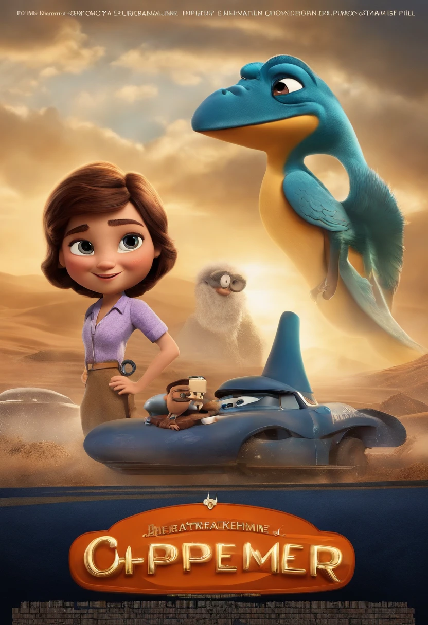 filme Oppenheimer 2023 estilo filmes Pixar, Com nome "CHAIB STUDIO", poster, with credits