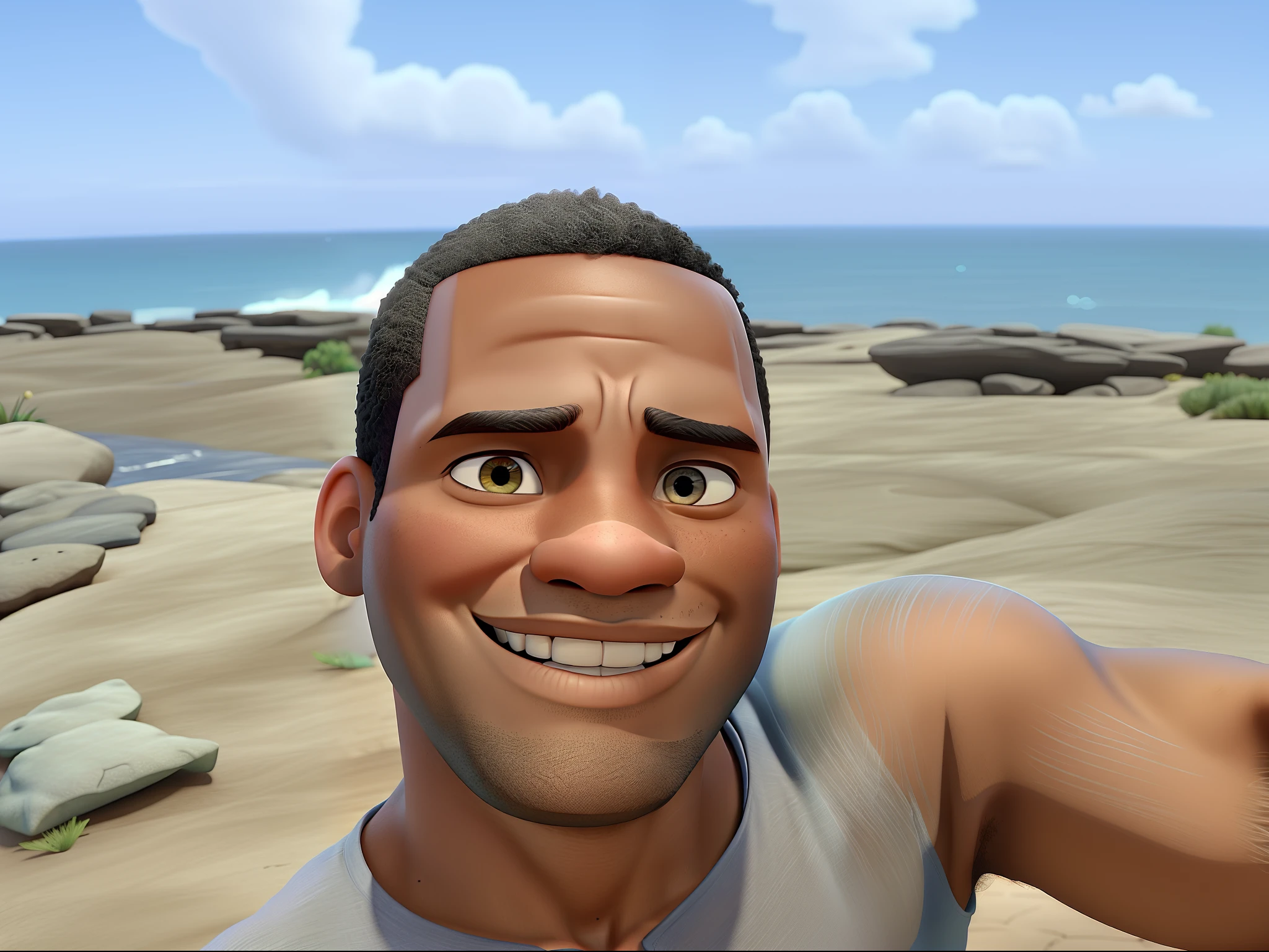Disney Pixar style 3D movie poster, black man with no hair, best picture, high quality