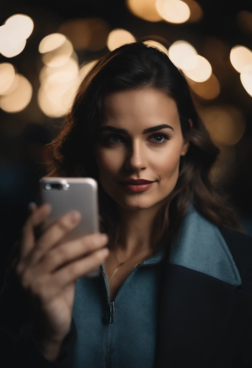 Retrato de um garoto com fone de ouvido vendo celular, com a tela do celular aparecendo.