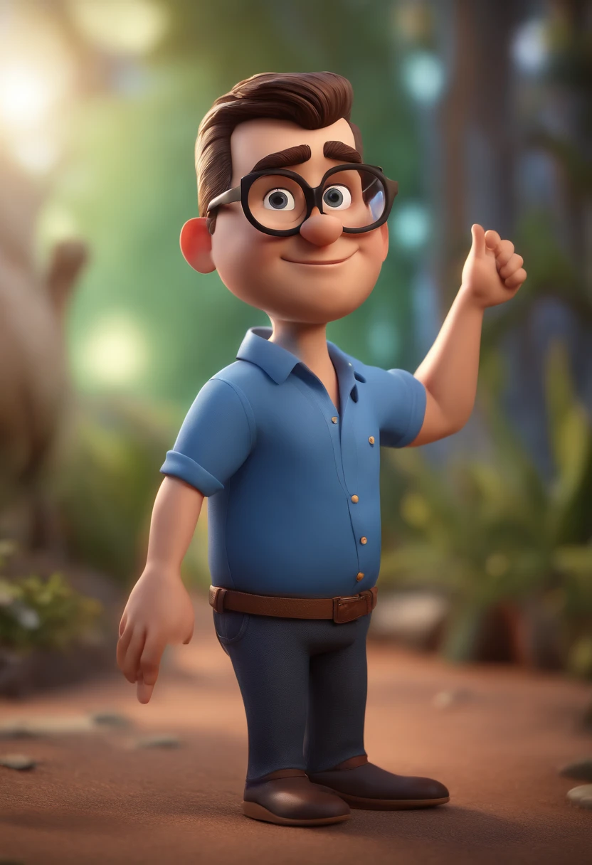 Cartoon character of a man with black glasses and a blue shirt, animation character, Caractere estilizado, animation style rendering, 3D estilizado, Arnold Maya render, 3 d render stylized, toon render keyshot, Personagem 3D, Personagem 3D, 3d rendering stylized, 3 d character render, personagem de desenho animado, Personagem de close up, Pose de personagem, (Estilo Pixar) (master part:1.2) (Bokeh) (best quality) (pele detalhada) (textura detalhada) (8k) (argila) (Cinematic lighting) (foco nítido