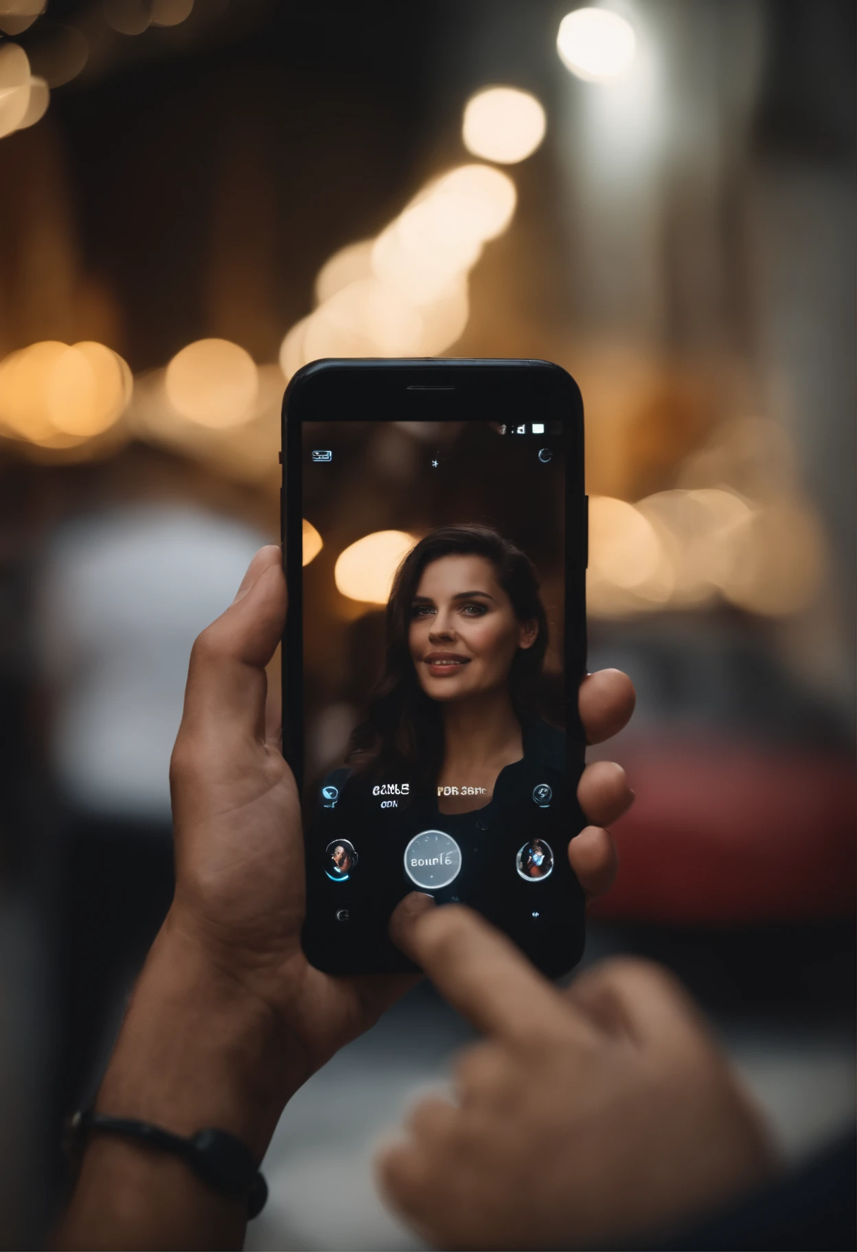 Retrato de um garoto com fone de ouvido vendo celular, com a tela do celular aparecendo.