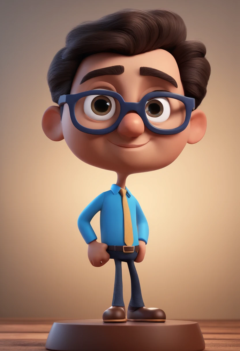 Cartoon character of a man with black glasses and a blue shirt, animation character, Caractere estilizado, animation style rendering, 3D estilizado, Arnold Maya render, 3 d render stylized, toon render keyshot, Personagem 3D, Personagem 3D, 3d rendering stylized, 3 d character render, personagem de desenho animado, Personagem de close up, Pose de personagem, (Estilo Pixar) (master part:1.2) (Bokeh) (best quality) (pele detalhada) (textura detalhada) (8k) (argila) (Cinematic lighting) (foco nítido