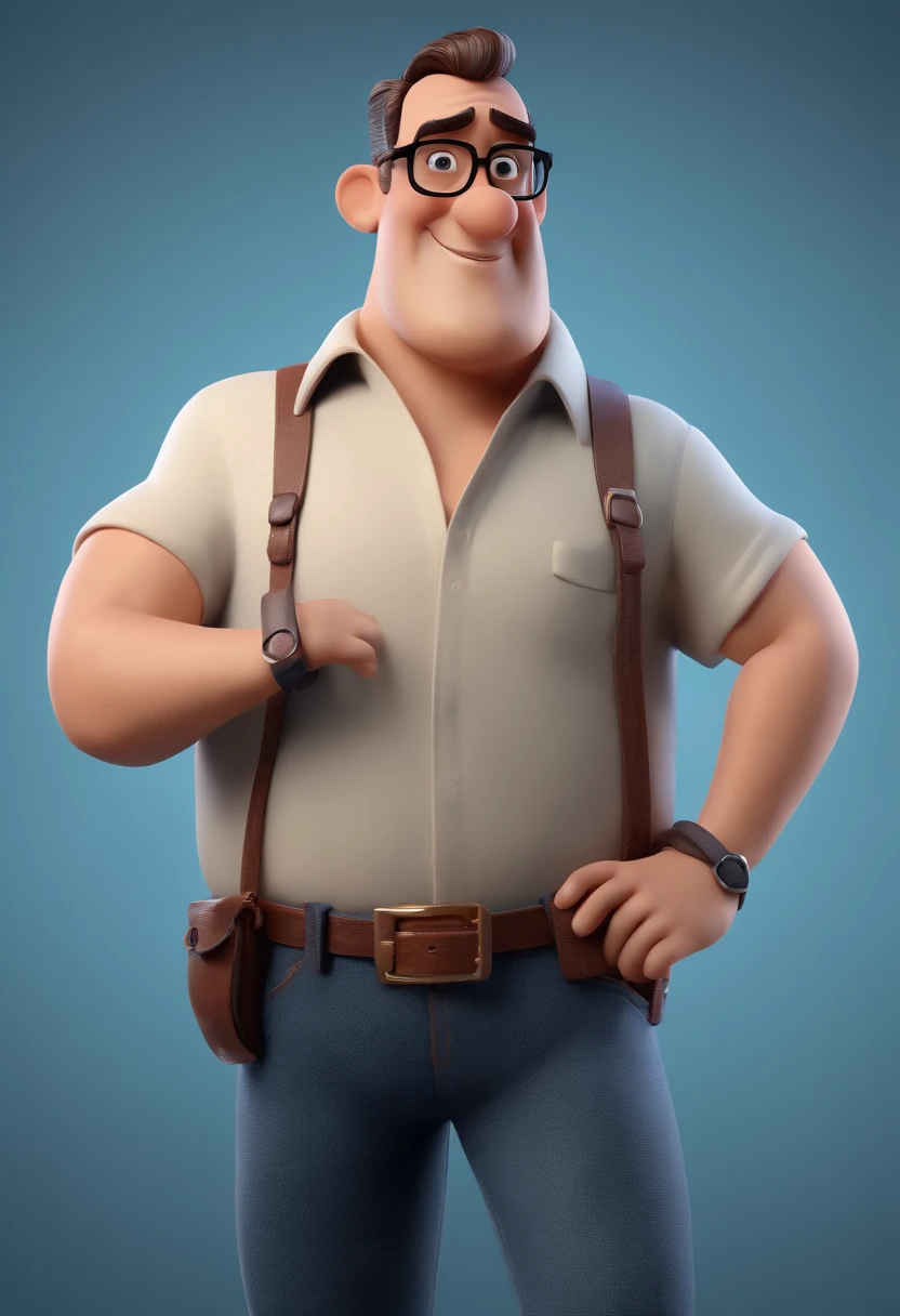 Cartoon character of a man with black glasses and a blue shirt, animation character, Caractere estilizado, animation style rendering, 3D estilizado, Arnold Maya render, 3 d render stylized, toon render keyshot, Personagem 3D, Personagem 3D, 3d rendering stylized, 3 d character render, personagem de desenho animado, Personagem de close up, Pose de personagem,  (Estilo Pixar) (master part:1.2) (Bokeh) (best quality) (pele detalhada) (textura detalhada) (8k) (argila) (Cinematic lighting) (foco nítido