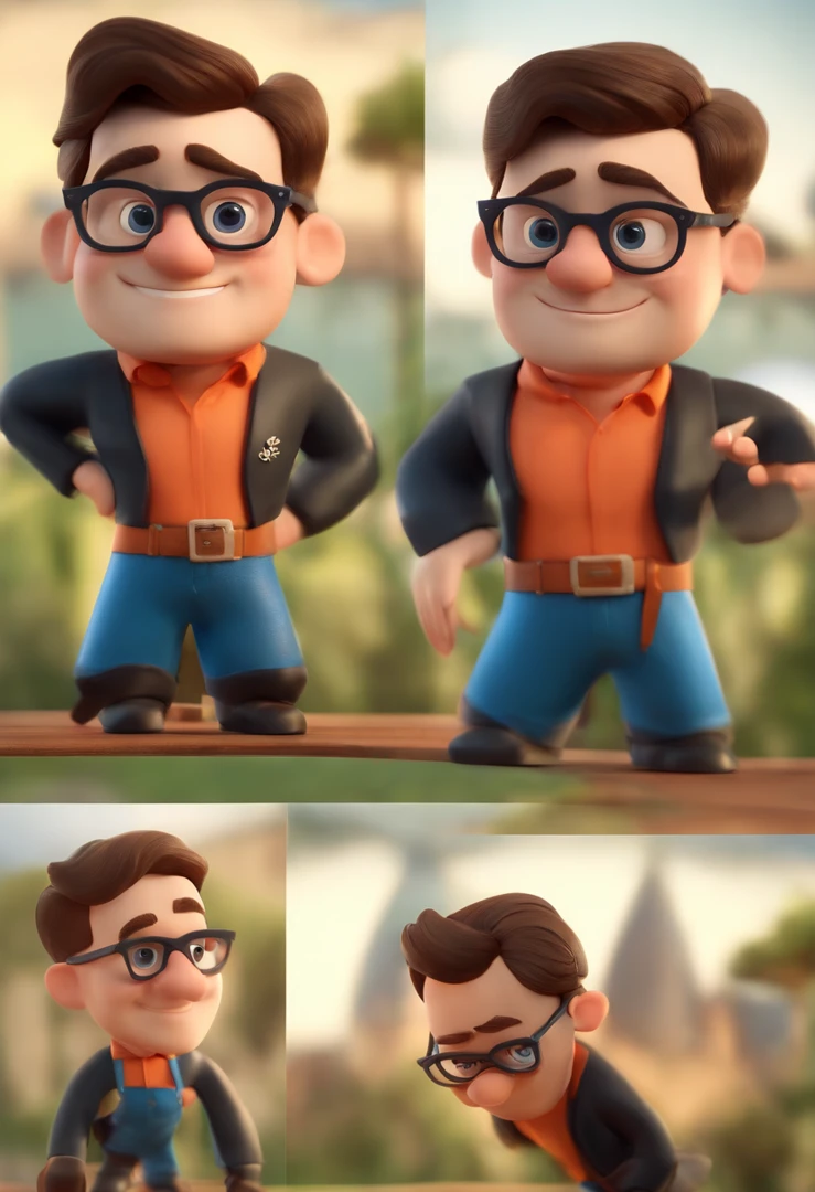 Cartoon character of a man wearing black glasses and a blue shirt, um personagem animado, Caractere estilizado, animation style rendering, 3D estilizado, Arnold Maya render, 3 d render stylized, toon render keyshot, Personagem 3D, Personagem 3D, 3d rendering stylized, 3 d character render, personagem de desenho animado, Personagem de close up, Pose de personagem, (Estilo Pixar) (master part:1.2) (Bokeh) (best quality) (pele detalhada) (textura detalhada) (8k) (argila) (Cinematic lighting) (foco nítido,Senta e vaza a parte superior do corpo