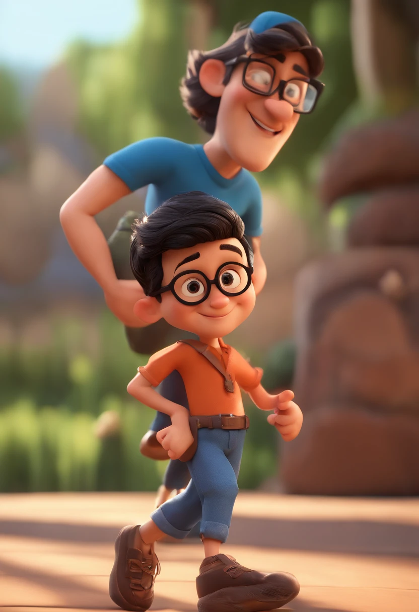 Cartoon character of a man wearing black glasses and a blue shirt, um personagem animado, Caractere estilizado, animation style rendering, 3D estilizado, Arnold Maya render, 3 d render stylized, toon render keyshot, Personagem 3D, Personagem 3D, 3d rendering stylized, 3 d character render, personagem de desenho animado, Personagem de close up, Pose de personagem, (Estilo Pixar) (master part:1.2) (Bokeh) (best quality) (pele detalhada) (textura detalhada) (8k) (argila) (Cinematic lighting) (foco nítido,Senta e vaza a parte superior do corpo