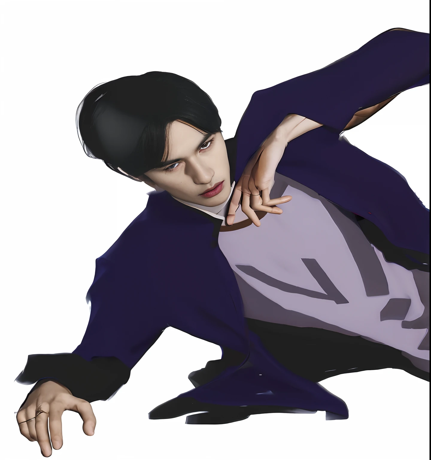 Young Priest, Dress in black and gold priest uniform., Look down at everything with three-dimensional features. He holds a black and red dagger in his right hand., And his black and red eyes looked down at him.. At his left foot stood hellhound with him nightmares on his head.,
