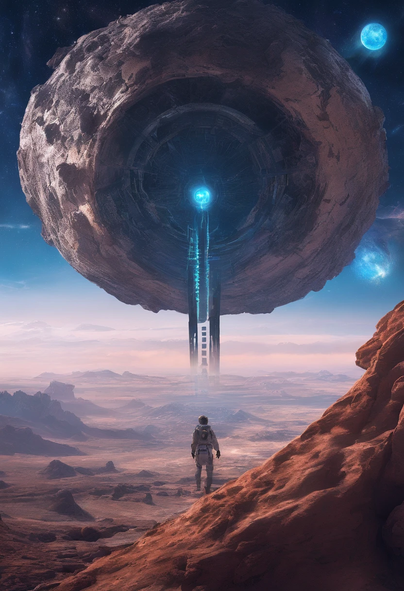 （Nicolas Cage climbs an asteroid), ((Nicolas Cage climbing:1.3), (Asteroids have ores that glow blue in the night sky and blue magic plants that can instantly heal any wounds），The ground is uneven
{{Masterpiece}}, {{{Best quality}}}, {{Ultra-detailed}}, mirai，sci-fy，Righteousness,Enigmatic Atmosphere,Ethereal atmosphere,,count,Matte painting,Petroglyph special,illusory engine,rendered on octane,Quixel Megascans Render,High detail,hyper qualit,high resolution,8K surrealism,hyper photorealism