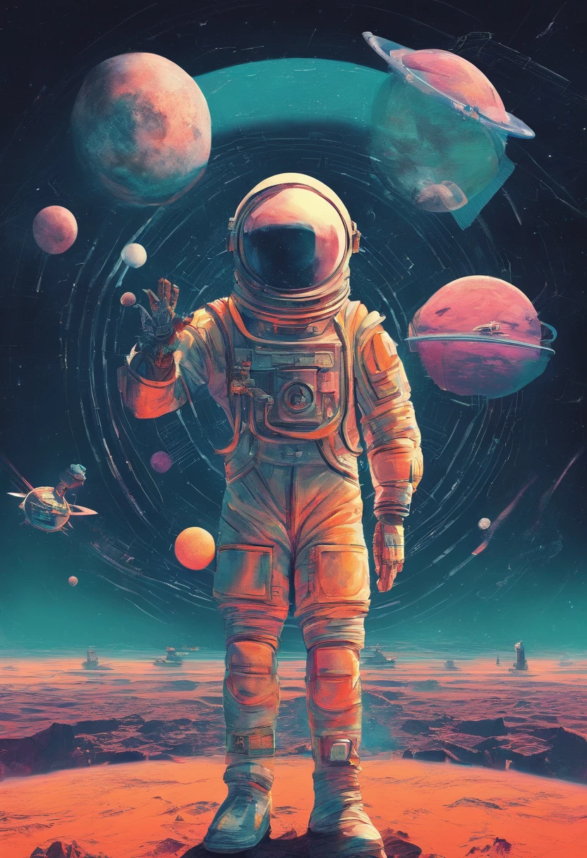 Nicolas Cage looking at camera, with a planet in the background, lonely Nicolas Cage, detailed, Astronaut, fully space suited, astronaut in space, astronaut in space, astronaut on the moon, astronaut below, astronaut stranded on planet, key art, stefan koidl inspired, Inspired by Władysław Stžeminski, Cinematography concept art, inspired by Mike Winkelmann, weta, inspired by Marius Borgeaud, author：Matthias Koroth （Depth of field）, Cinematic lighting, Ray tracing, mosaic art, 16k