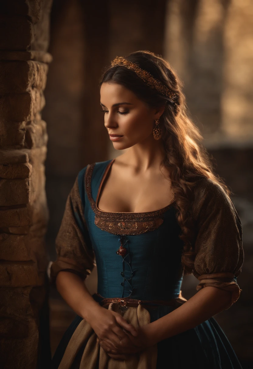 Estilo WRC, Woman, pose lasciva, olhar sedutor olhar, avental, cozinha, Medieval setting