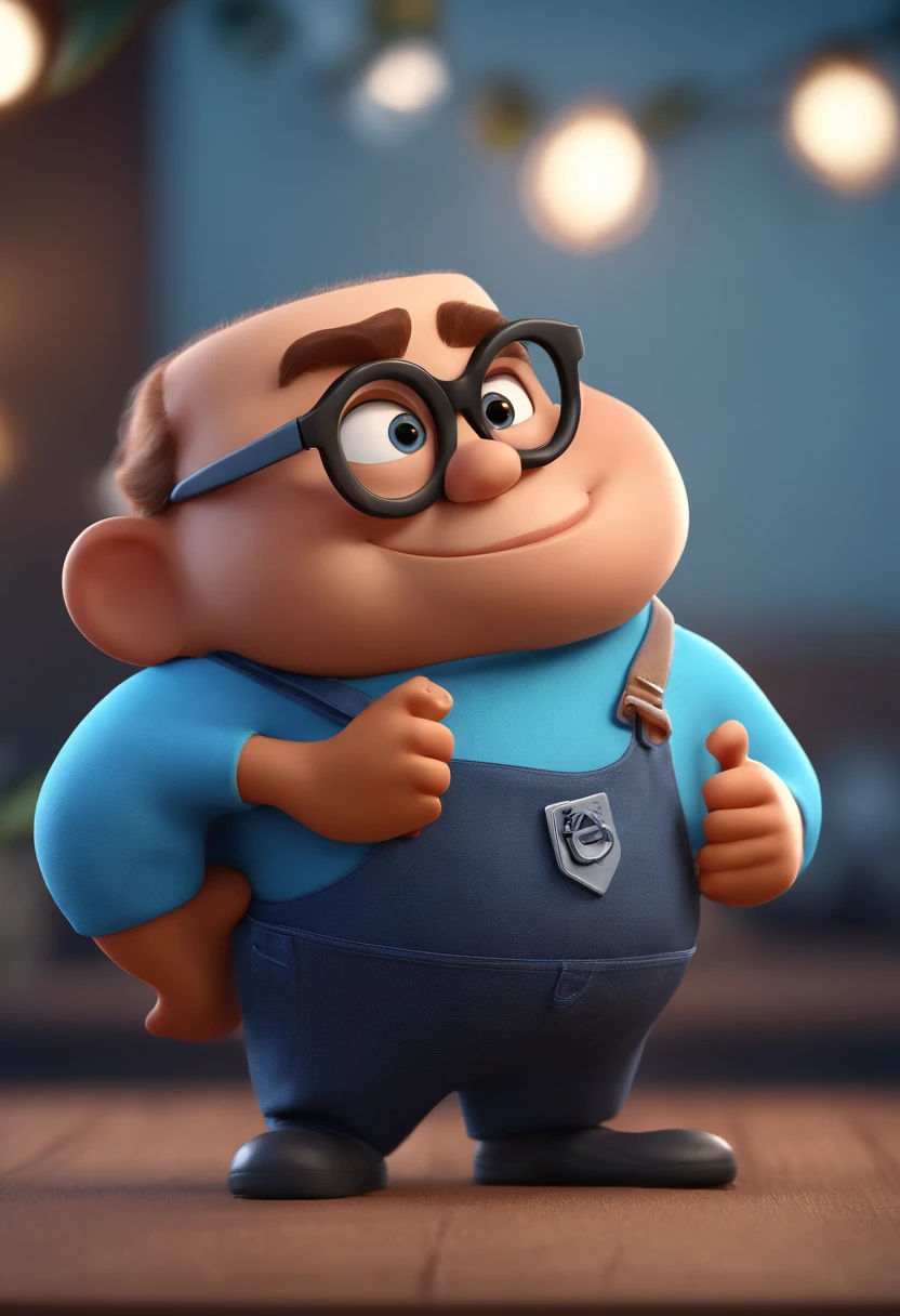 Cartoon character of a man with black glasses and a blue shirt, animation character, Caractere estilizado, animation style rendering, 3D estilizado, Arnold Maya render, 3 d render stylized, toon render keyshot, Personagem 3D, Personagem 3D, 3d rendering stylized, 3 d character render, personagem de desenho animado, Personagem de close up, Pose de personagem, (Estilo Pixar) (master part:1.2) (Bokeh) (best quality) (pele detalhada) (textura detalhada) (8k) (argila) (Cinematic lighting) (foco nítido