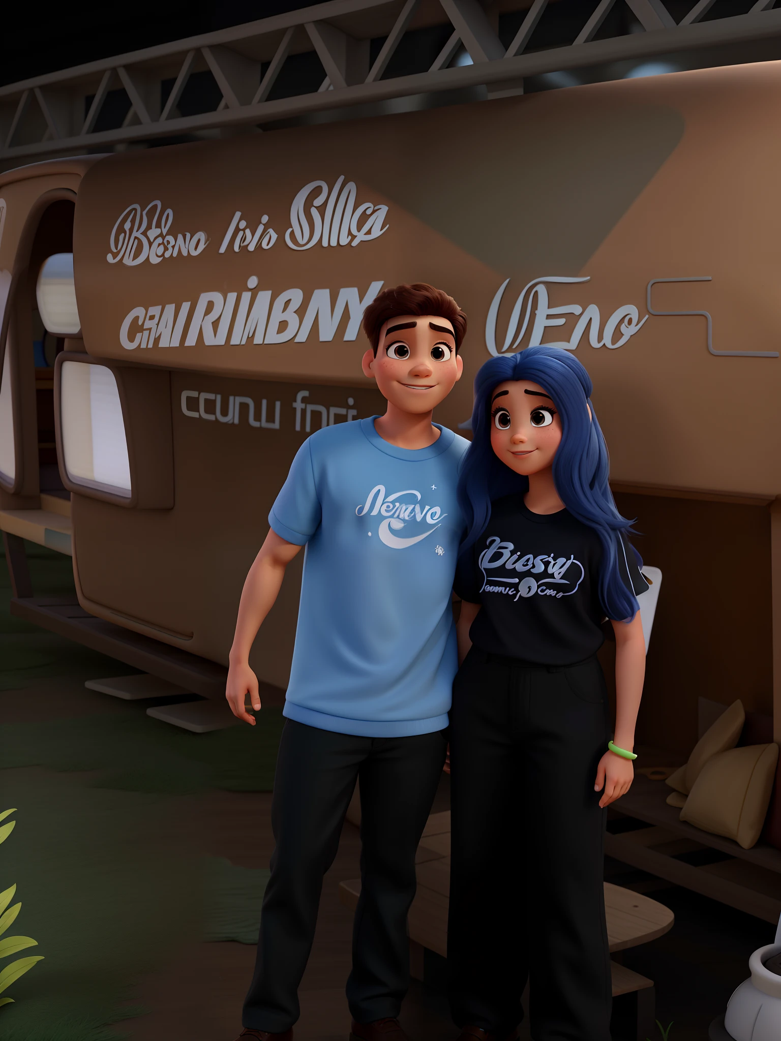 casal estilo disney pixar, branca com cabelos pretos e meninobranco com cabelos loiro escuro