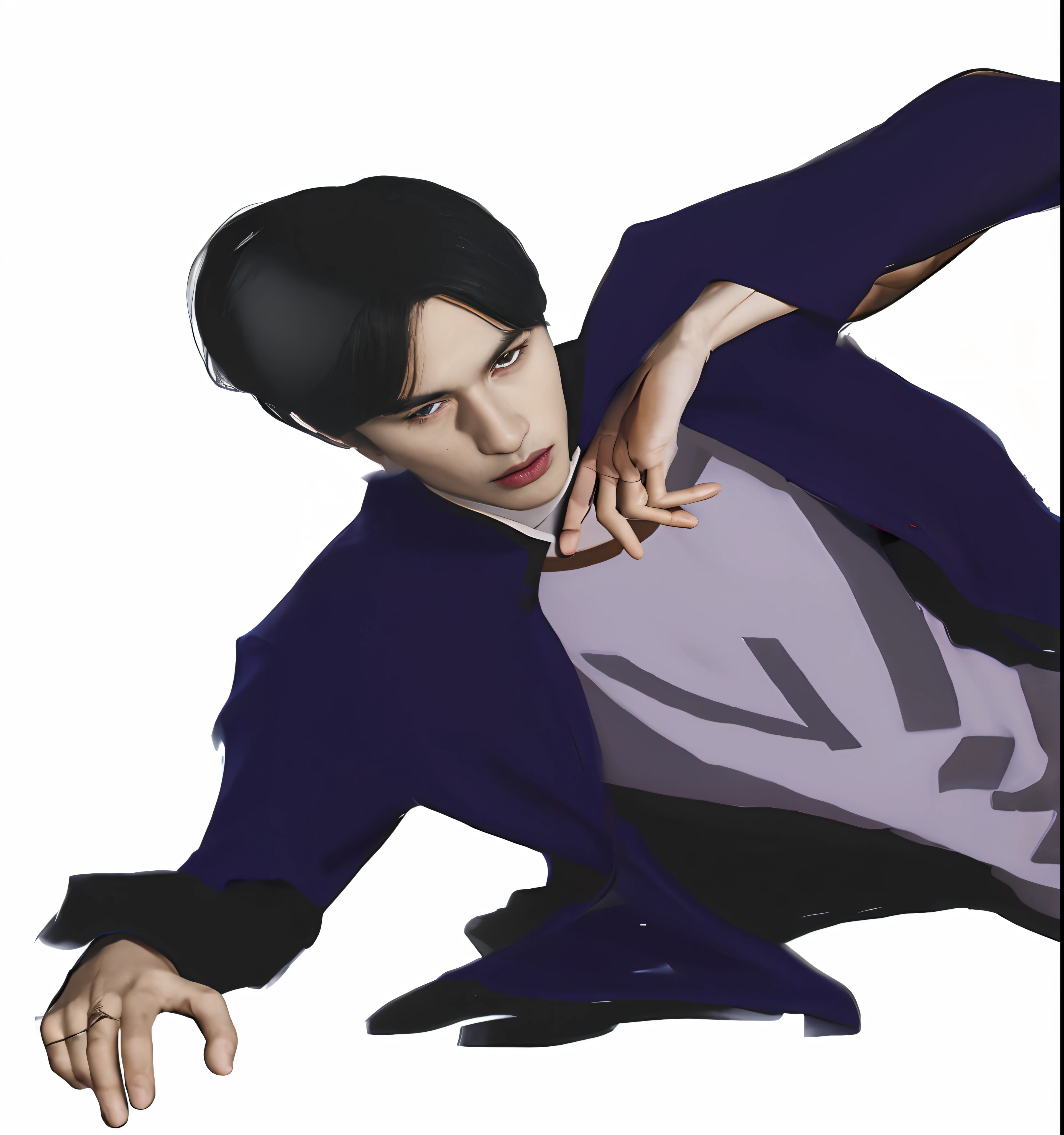 Young Priest, Dress in black and gold priest uniform., Look down at everything with three-dimensional features. He holds a black and red dagger in his right hand., And his black and red eyes looked down at him.. At his left foot stood hellhound with him nightmares on his head.,