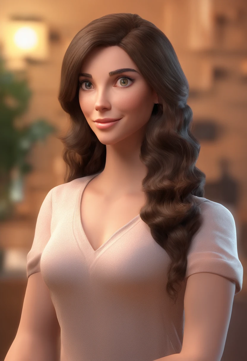 Crie um personagem no estilo Pixar, where they are a family of 3, onde o pai tem 36 anos de idade, cabelo castanhos escuros e bem curto, olhos castanhos escuro e porte fisico magro, a filha tem 11 anos, cabelos loiro claro e longos, olhos castanhos escuro, The mother 38 years old long hair and dark brown, olhos castanho escuro, e porte normal