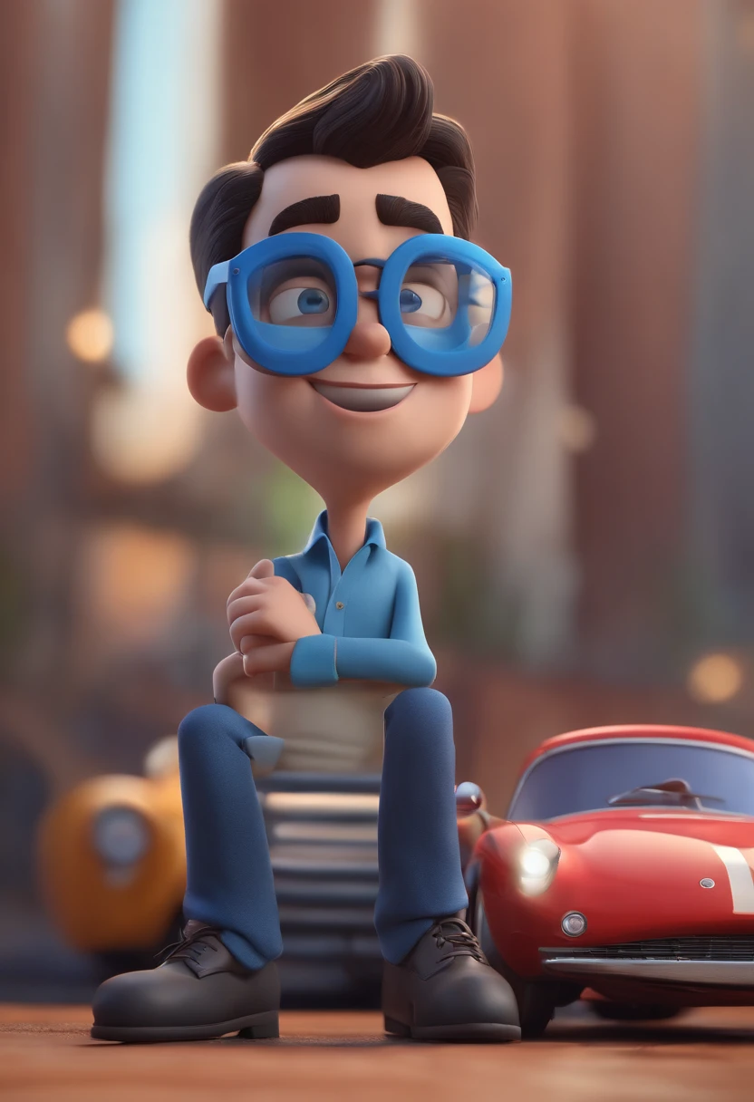Cartoon character of a man with black glasses and a blue shirt, animation character, Caractere estilizado, animation style rendering, 3D estilizado, Arnold Maya render, 3 d render stylized, toon render keyshot, Personagem 3D, Personagem 3D, 3d rendering stylized, 3 d character render, personagem de desenho animado, Personagem de close up, Pose de personagem, (Estilo Pixar) (master part:1.2) (Bokeh) (best quality) (pele detalhada) (textura detalhada) (8k) (argila) (Cinematic lighting) (foco nítido