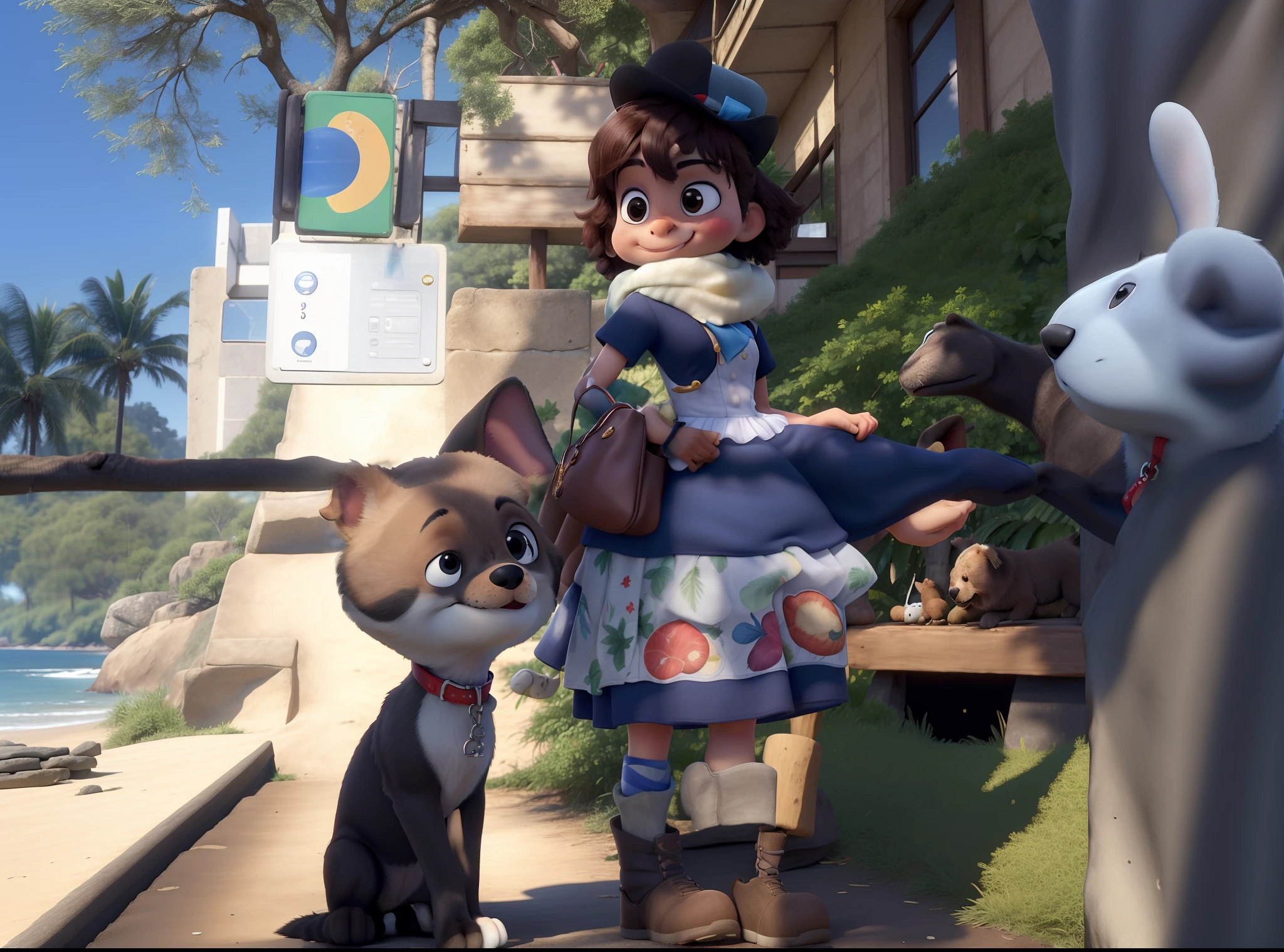 There are two people next to a dog on a leash, muito surreal, imagem de qualidade muito baixa, foto de baixa qualidade, muito bobo olhando, non blurry, with a big head, 20 anos, 2 0 I, 2 5 I, taken in the early 2020s, 3 6 0 imagem, vacation photo, em um dia ensolarado