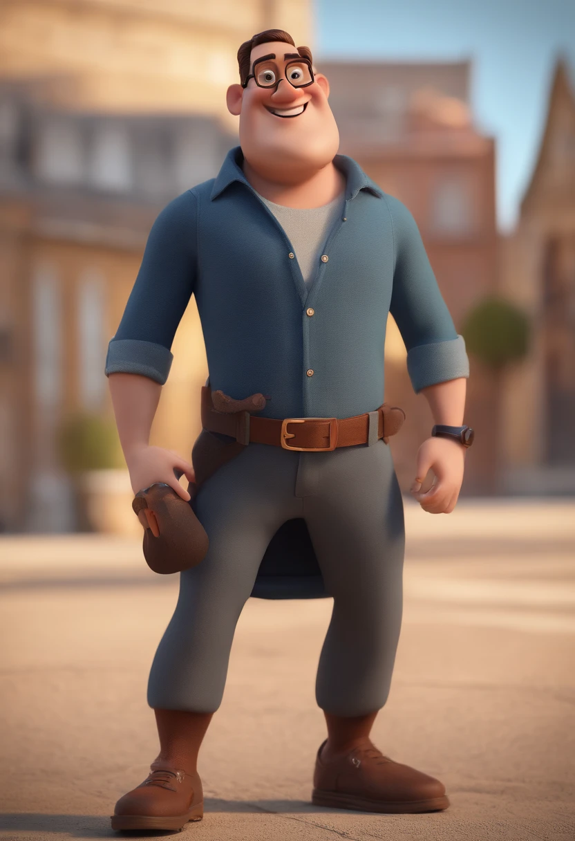 Cartoon character of a man wearing black glasses and a blue shirt, um personagem animado, Caractere estilizado, animation style rendering, 3D estilizado, Arnold Maya render, 3 d render stylized, toon render keyshot, Personagem 3D, Personagem 3D, 3d rendering stylized, 3 d character render, personagem de desenho animado, Personagem de close up, Pose de personagem, (Estilo Pixar) (master part:1.2) (Bokeh) (best quality) (pele detalhada) (textura detalhada) (8k) (argila) (Cinematic lighting) (foco nítido,Senta e vaza a parte superior do corpo