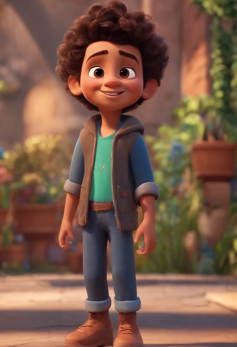 Image of a boy for a story in a YouTube video in Pixar format, He's the little allabester, He's the class leader, He's outgoing, Playful and gets up for a lot of things, cabelo curto