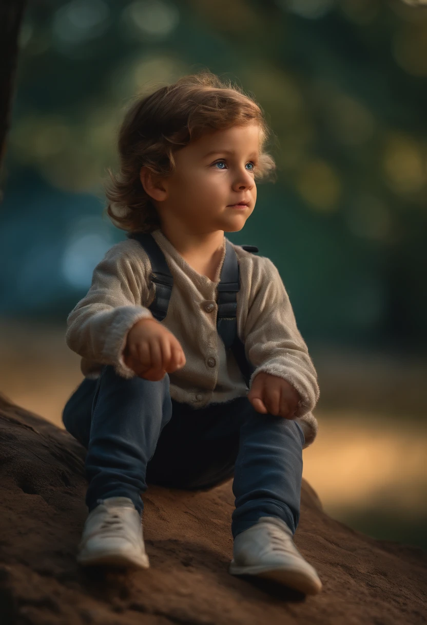 (alta qualidade, 4k, HDR) 1 boy, aventureiro, kalap, roupas de trilha, corajoso aventureiro, Beautiful colors in the sky, birds in the background, bicho, Floresta harmoniosa em larga escala, Pants. (master part, ultra-realistic professional lighting, ultra fino 8K, textura fina do fundo detalhado, Sharp face with perfect features.