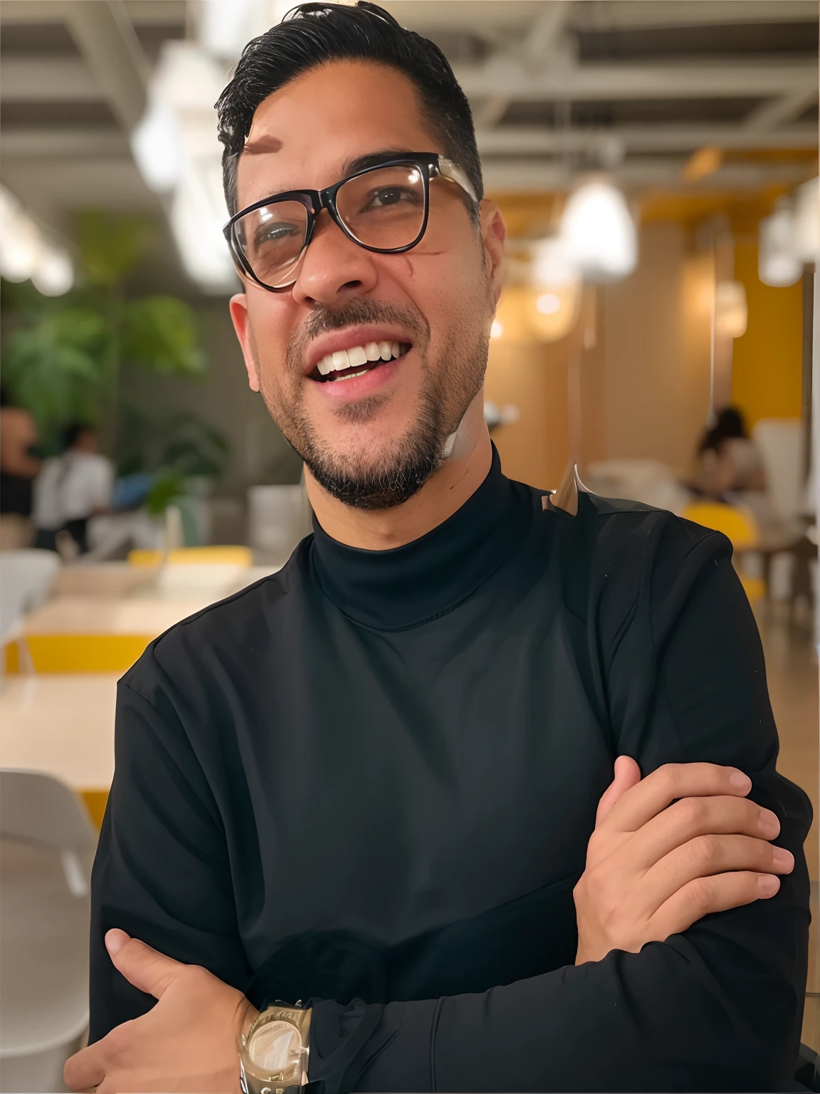 Smiling man in glasses sitting at a table with a clock, andres rios, Cristiano Orrillo, José Moncada, Alex Yanes, zigor samaniego, victor maristane, Jose Miguel Romano Francisca, Joel Torres, luiz escanuela, david rios ferreira, henry ascensio, andrew gonzalez, imagem do avatar, daniel mirante, Rua Juliana
