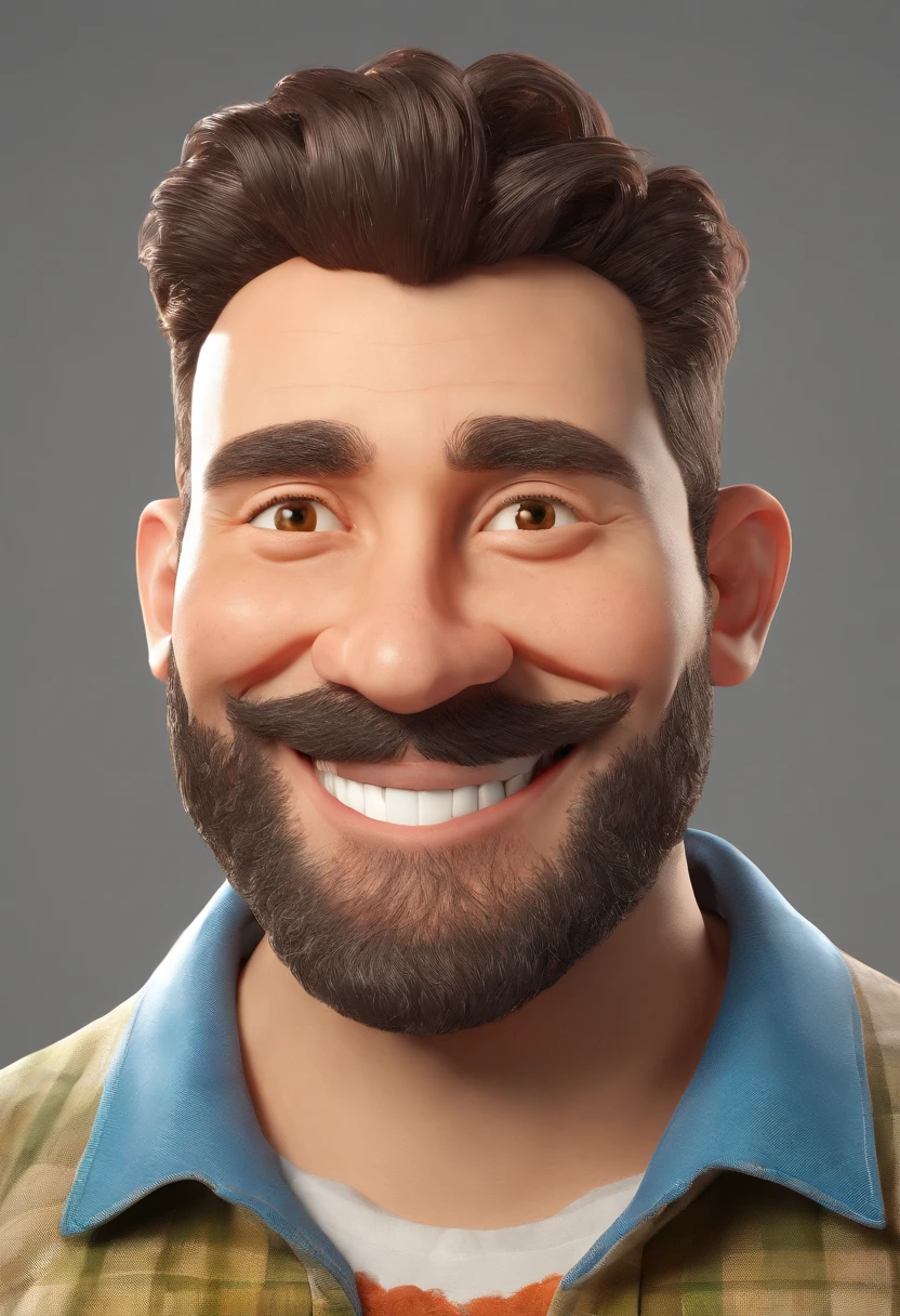 Smiling Man Illustration, sorriso insano, Homem de pele marrom com um sorriso gigante, happily smiling at the camera, sorriso atrevido, he's smiling, sorriso muito grande, Macho sorridente, foto de perfil headshot, rindo sorriso enorme, desenhando no estilo de Arte 3D, c4d, fundo de cor branco puro, estilo disney, estilo pixar render ilustracao Super Detalhe, 8k