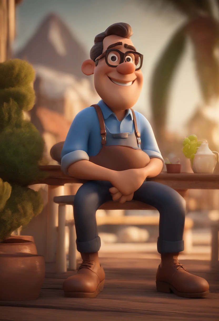 Cartoon character of a fat tall man with black glasses and a blue shirt, animation character, Caractere estilizado, animation style rendering, 3D estilizado, Arnold Maya render, 3 d render stylized, toon render keyshot, Personagem 3D, Personagem 3D, 3d rendering stylized, 3 d character render, personagem de desenho animado, Personagem de close up, Pose de personagem, (Estilo Pixar) (master part:1.2) (Bokeh) (best quality) (pele detalhada) (textura detalhada) (8k) (argila) (Cinematic lighting) (foco nítido