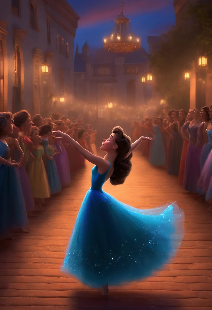 Um filme inspirado na Disney Pixar(BAILARINA COM CABELO LONGO CACHEADO PRETO) dentro A cena estar na arte distinta do estilo PIXAR, Dancing